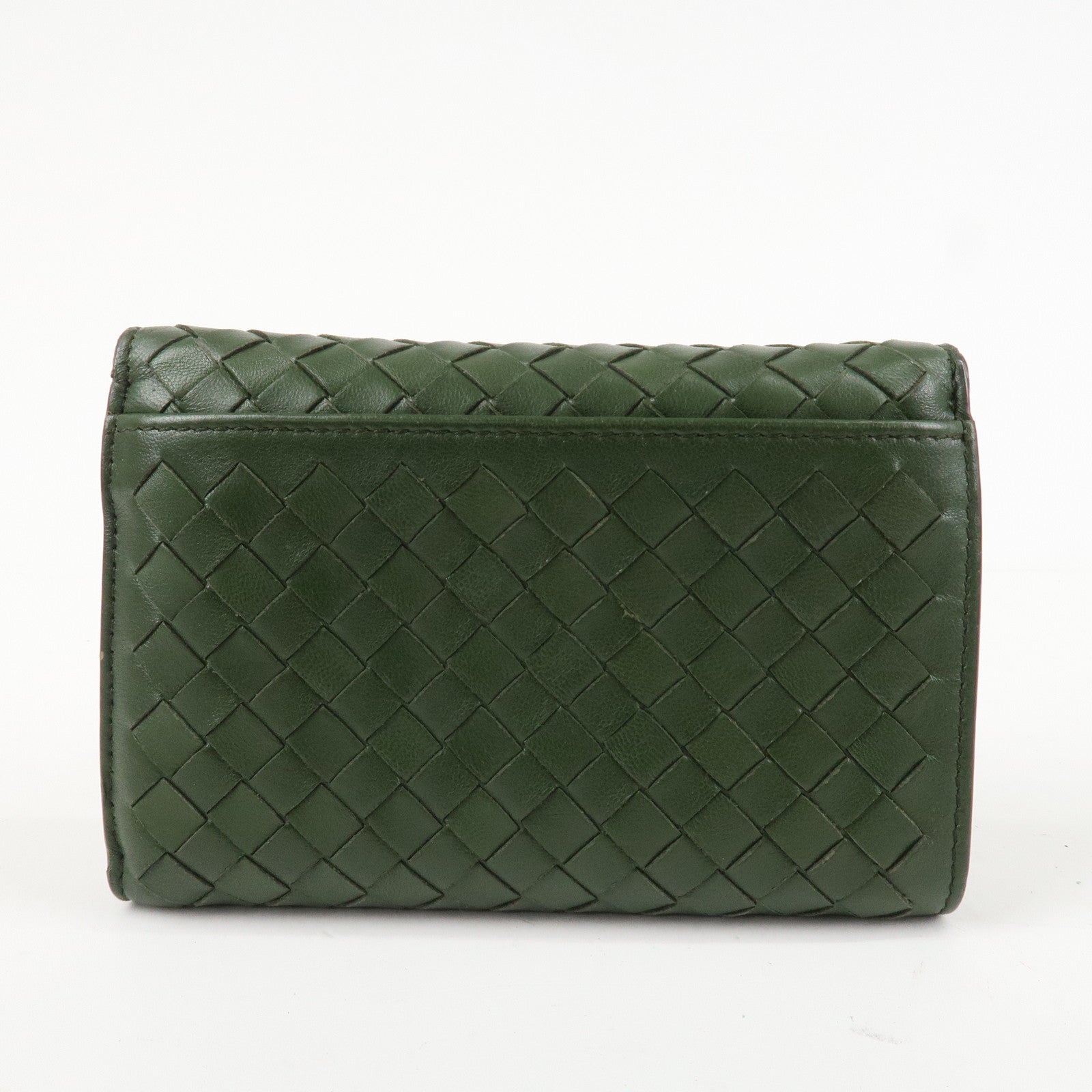 BOTTEGA VENETA Intrecciato Leather Tri-fold Wallet Dark Green Used