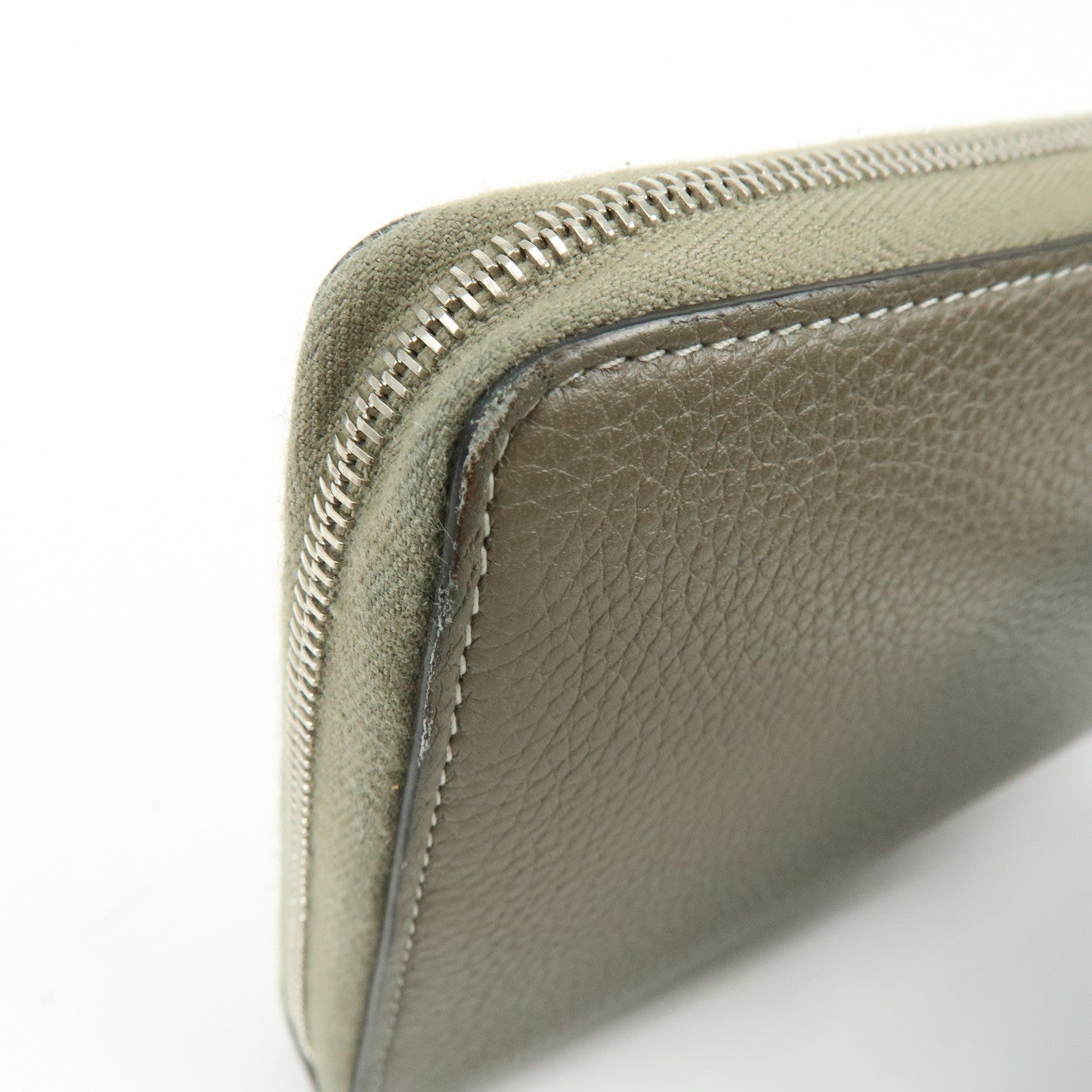 CELINE Logo Claf Leather Round Zippy Long Wallet Greige Beige