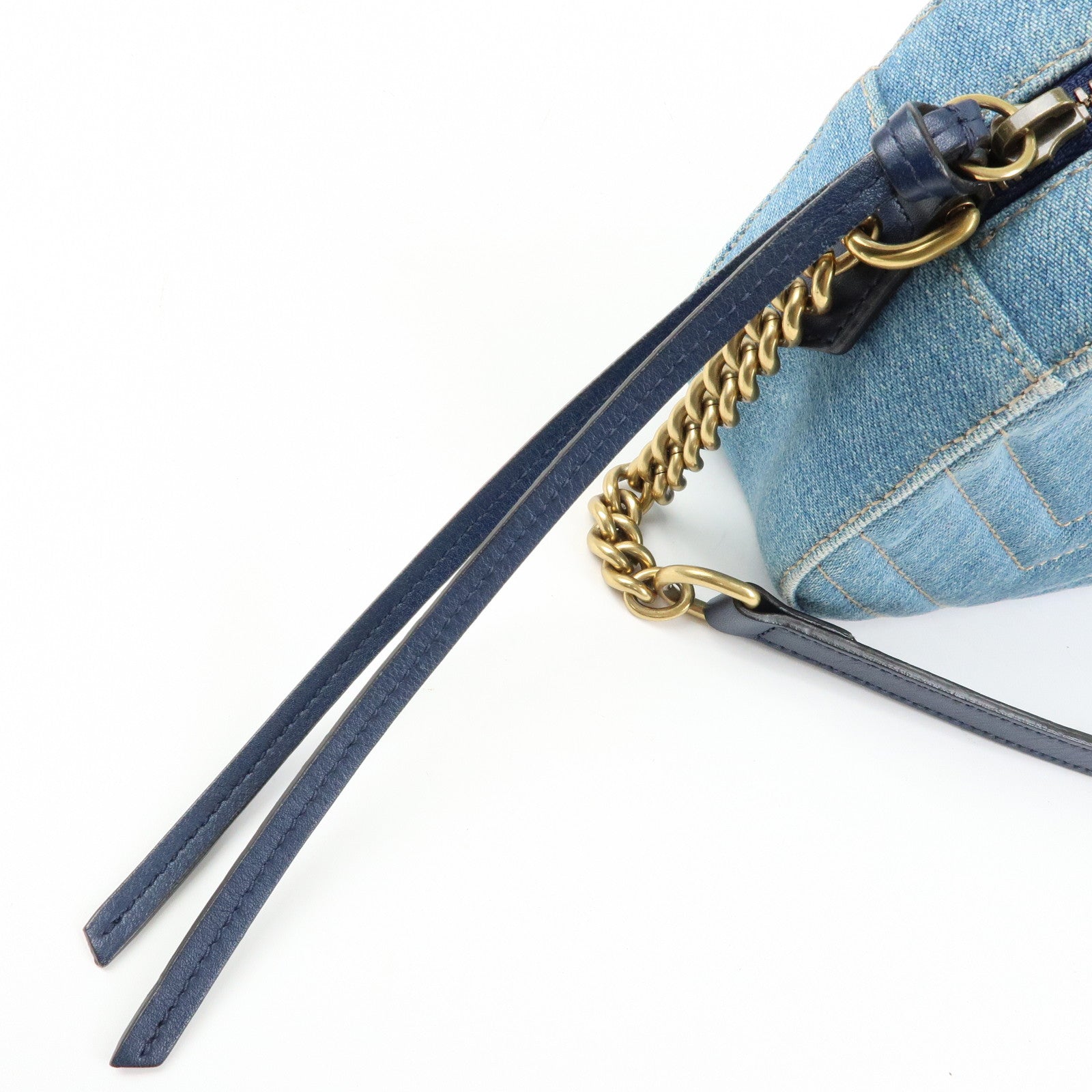 GUCCI GG Marmont Denim Leather Shoulder Bag Indigo Blue 447632