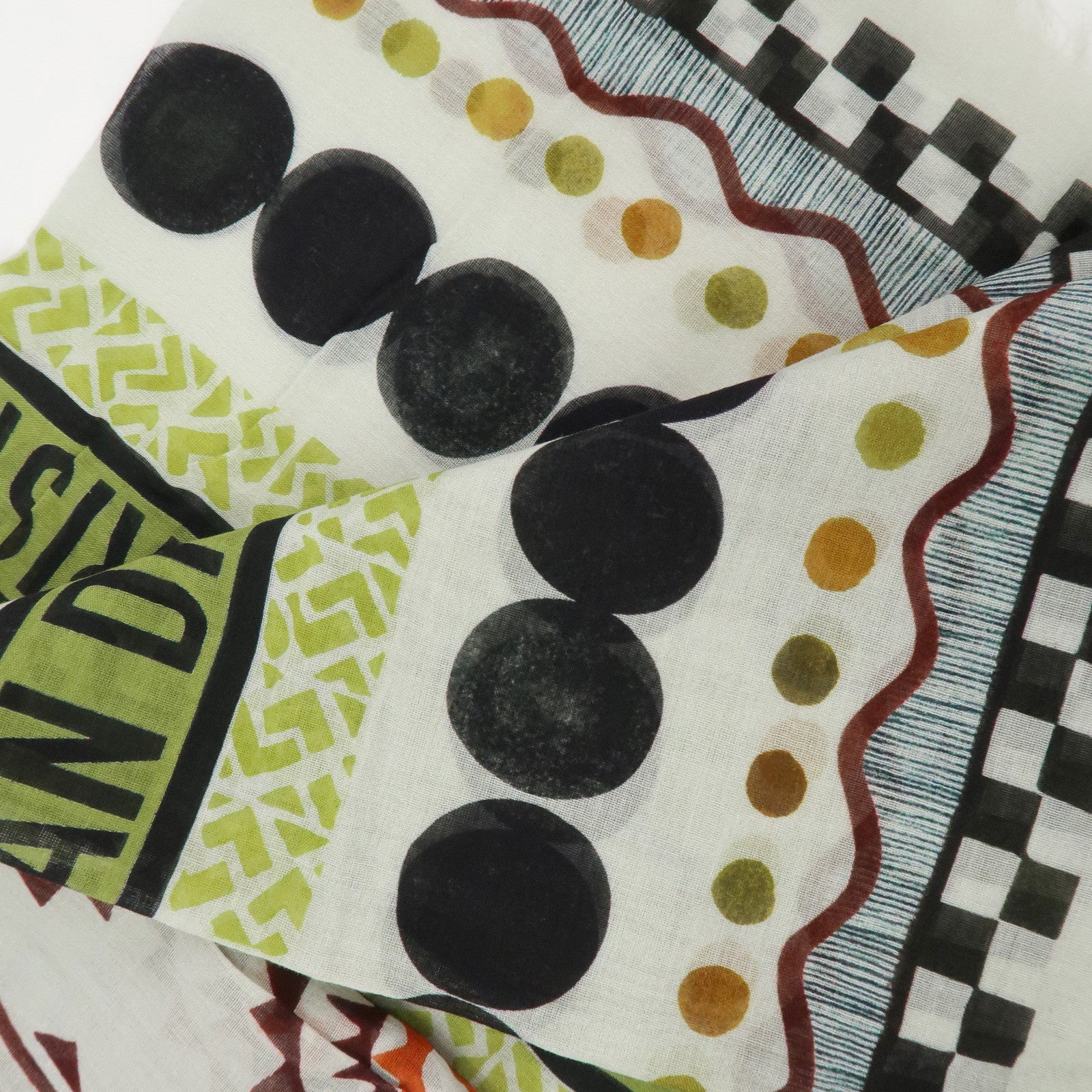 Christian Dior Logo Cotton 100％ Scarf Geometric Motif Ivory Green