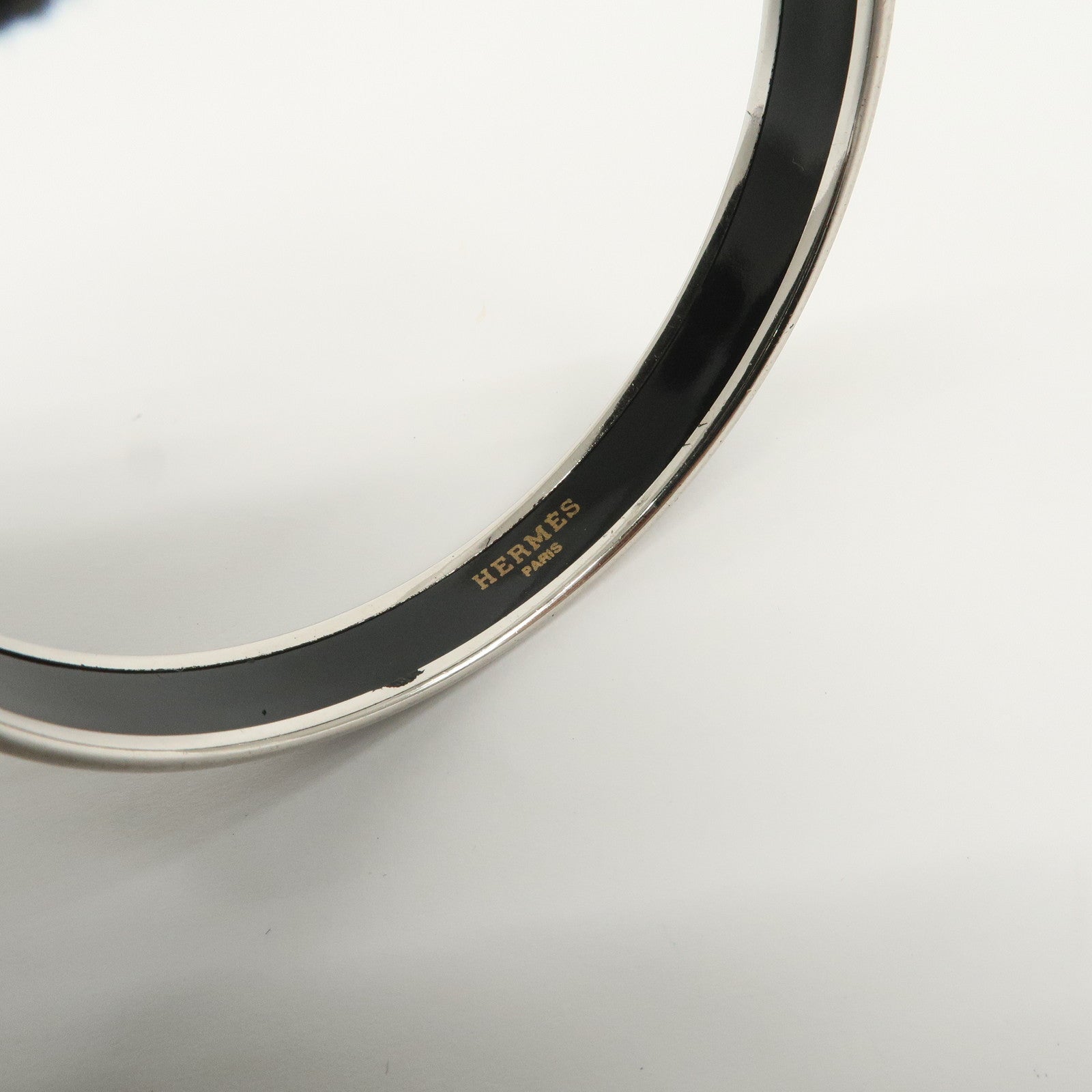 HERMES Email PM Silver Plated Bracelet Bangle Black Silver