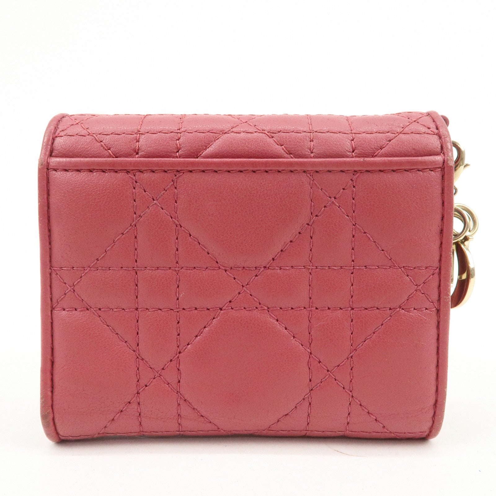 Christian Dior Cannage Leather Bi-fold Compact Wallet Pink