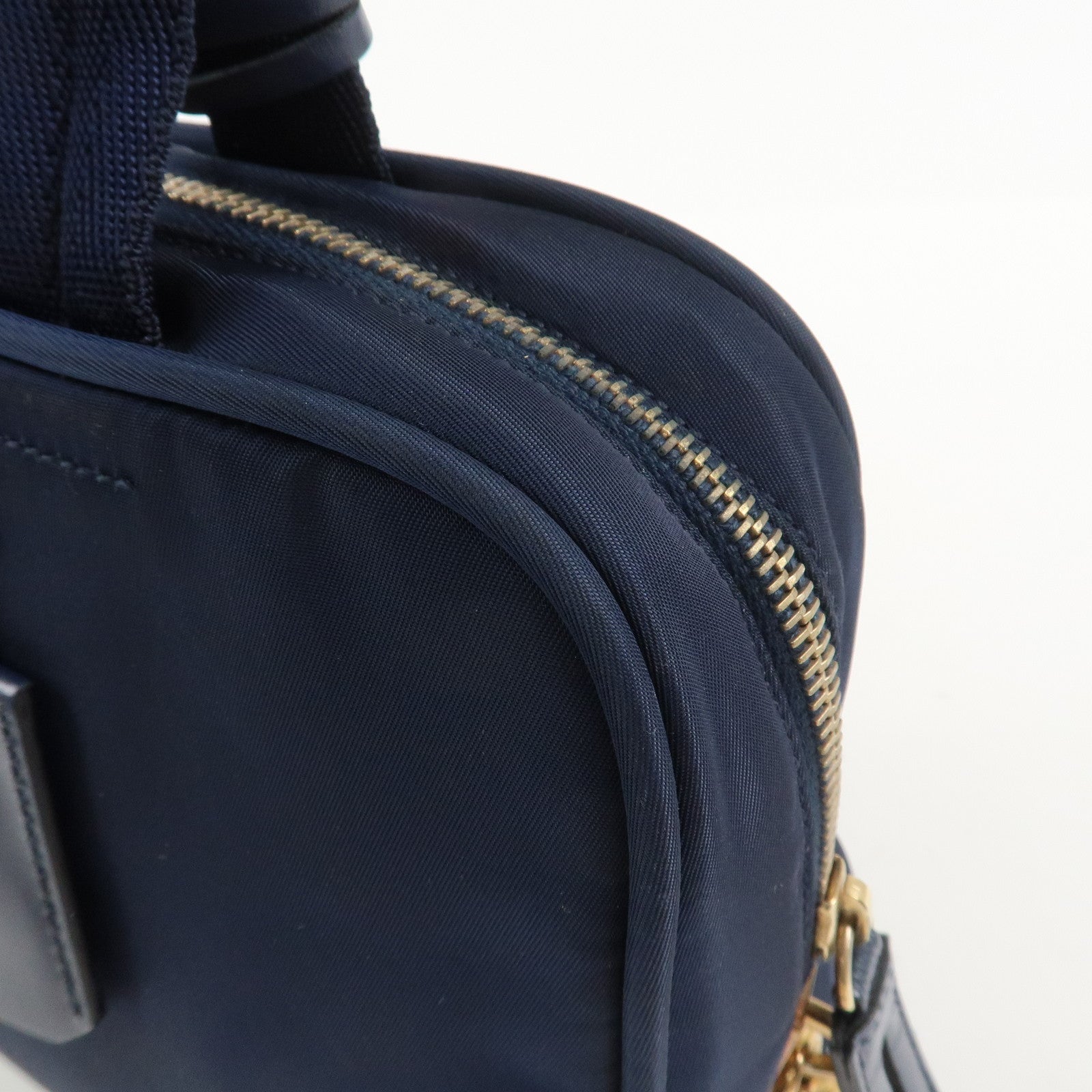 PRADA Triangle Logo Nylon Leather Hand Bag Navy