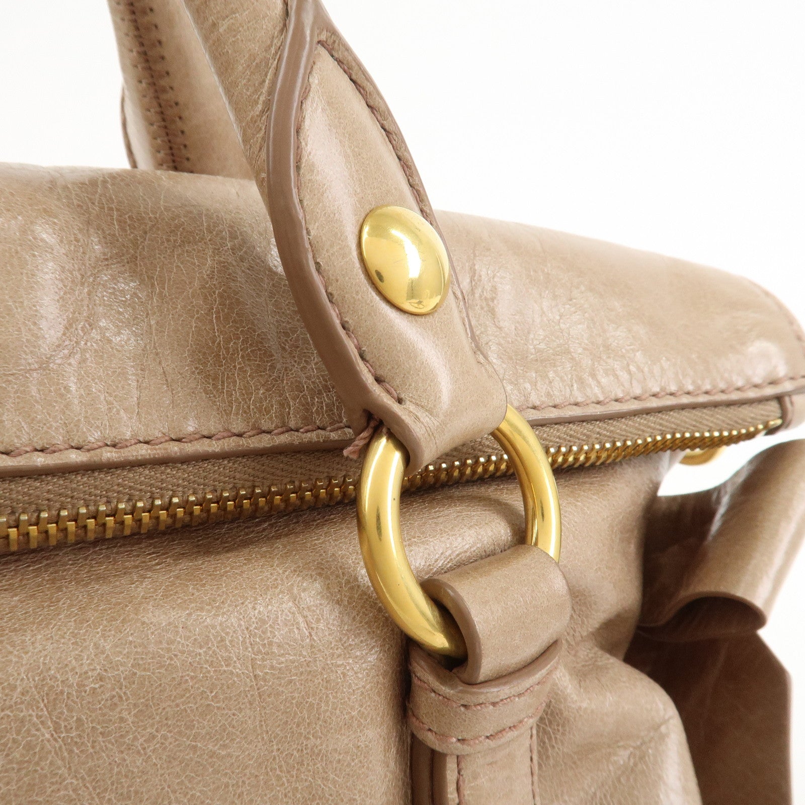 MIU MIU Ribbon Leather 2Way Bag Shoulder Bag Hand Bag Brown RT0365