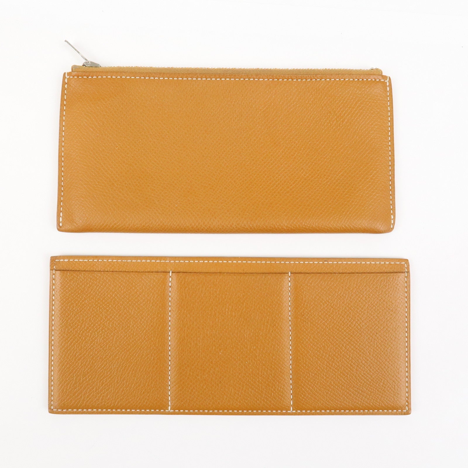 HERMES Logo Leather Passant X Stamped Flap Long Wallet Brown