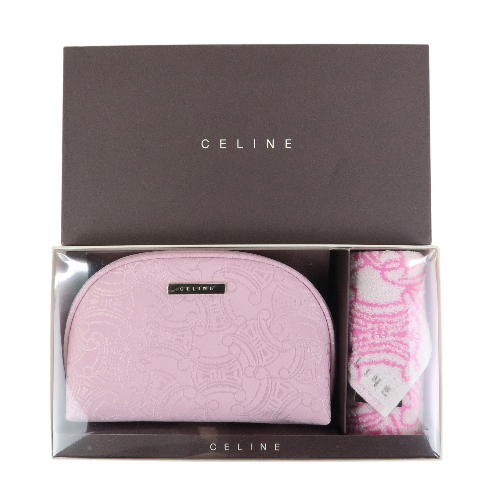 CELINE Macadam Set of 2 Canvas Cotton Cosmetic Case Mini Towel Pink