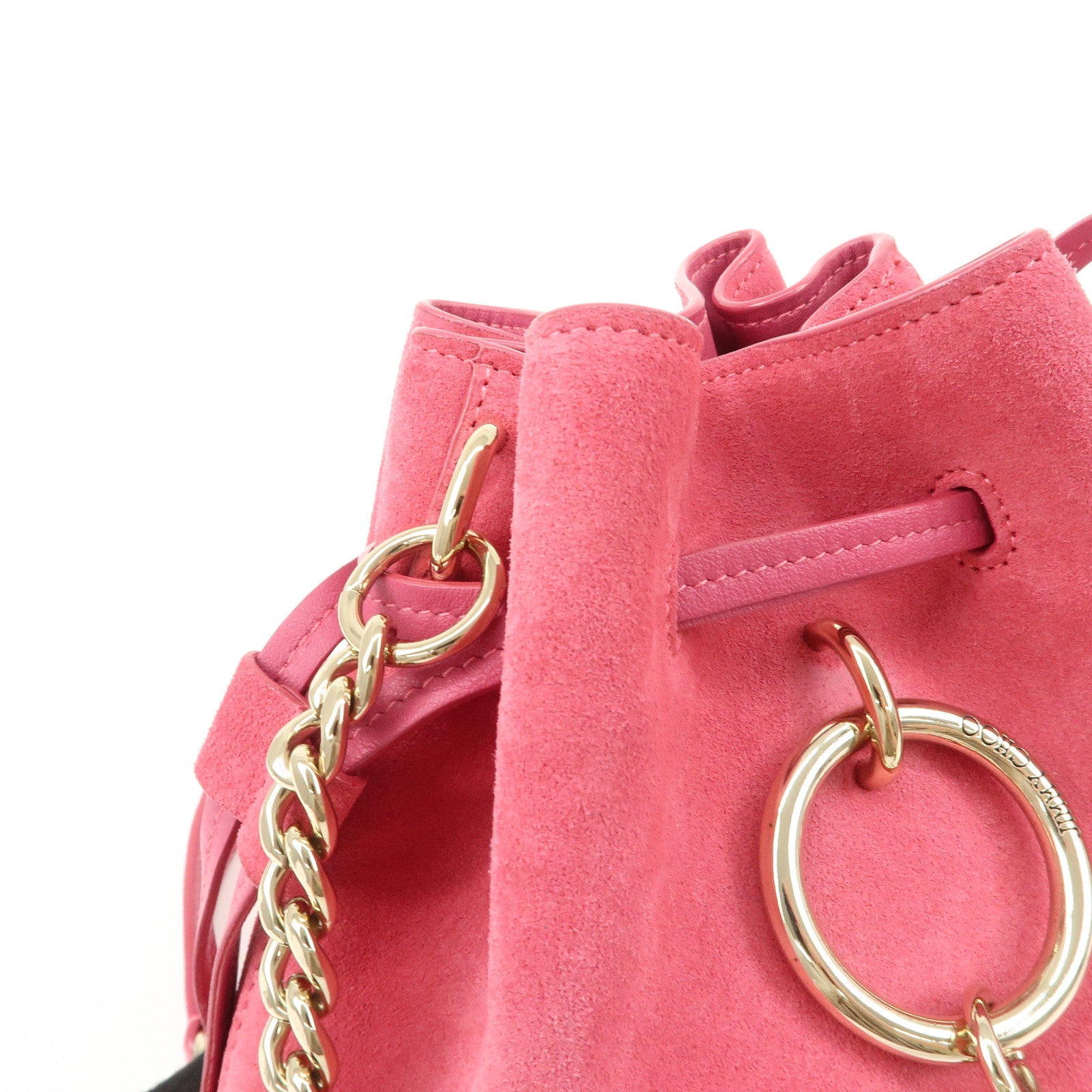 JIMMY CHOO Callie Drawstrings S Suede Chain Shoulder Bag Pink Used