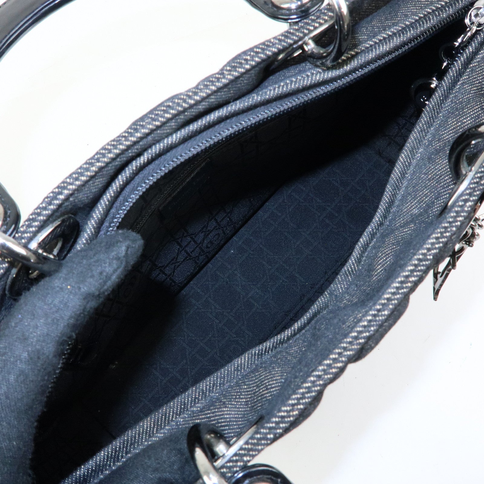 Christian Dior Cannage Lady Dior Denim Leather Medium ToteBag Black