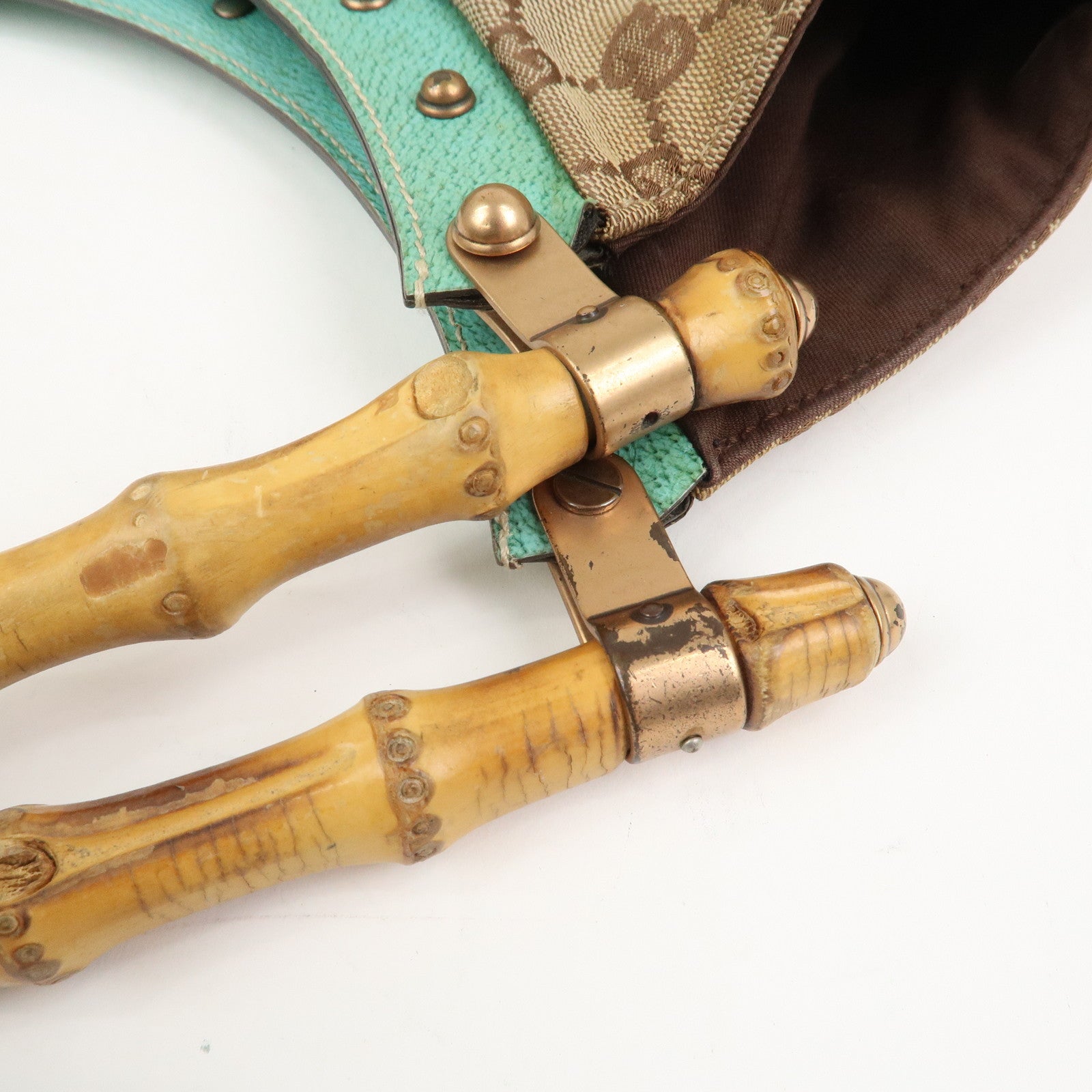 GUCCI Bamboo GG Canvas Leather Shoulder Bag Hand Bag Beige 124293