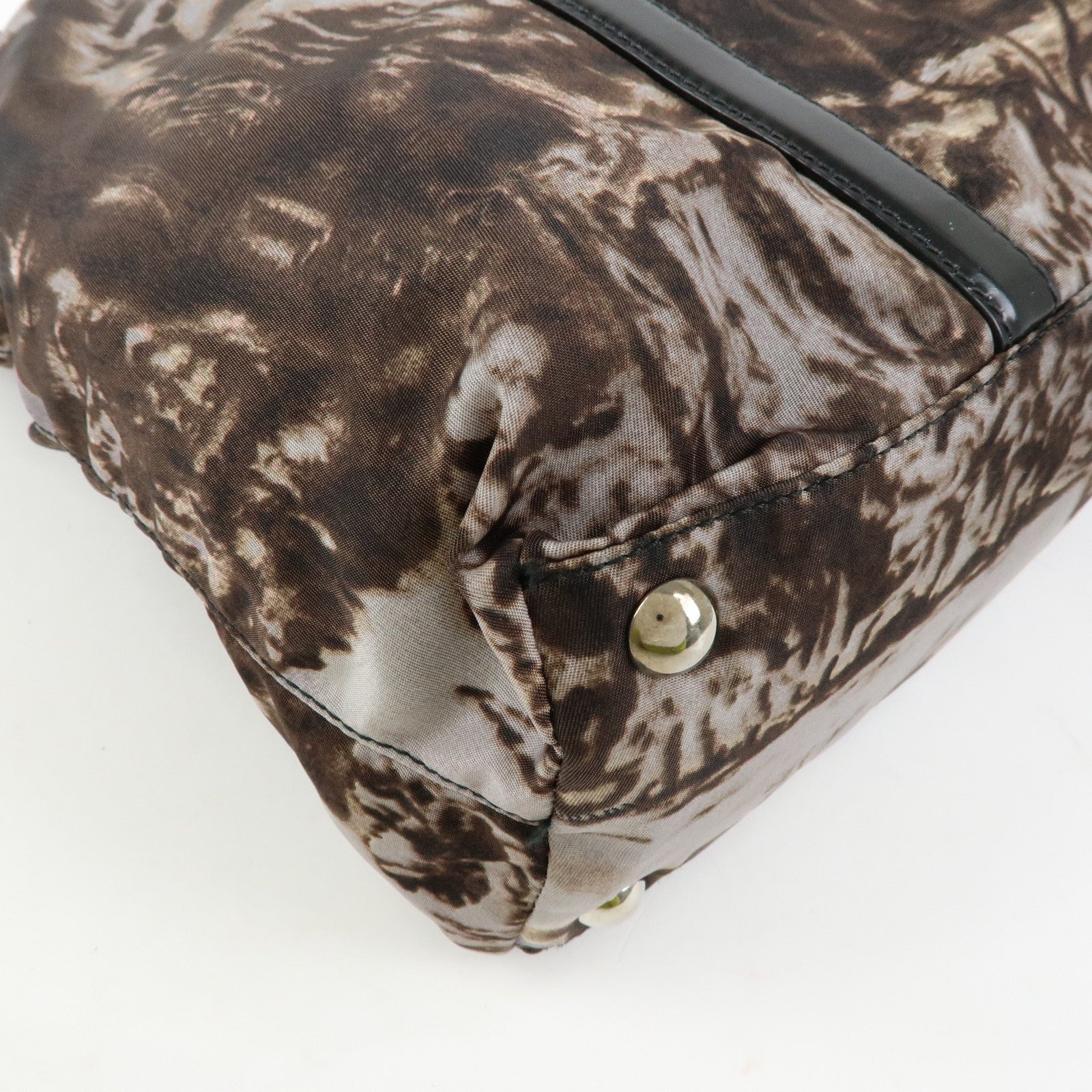 PRADA Triangle Logo Nylon Leather Tote Bag Hand Bag Gray BN2791