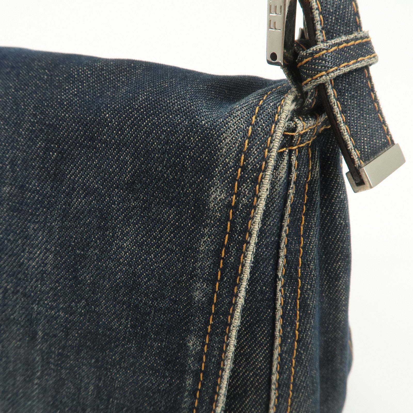 FENDI Mamma Baguette Denim Leather Shoulder Bag Hand Bag 26325