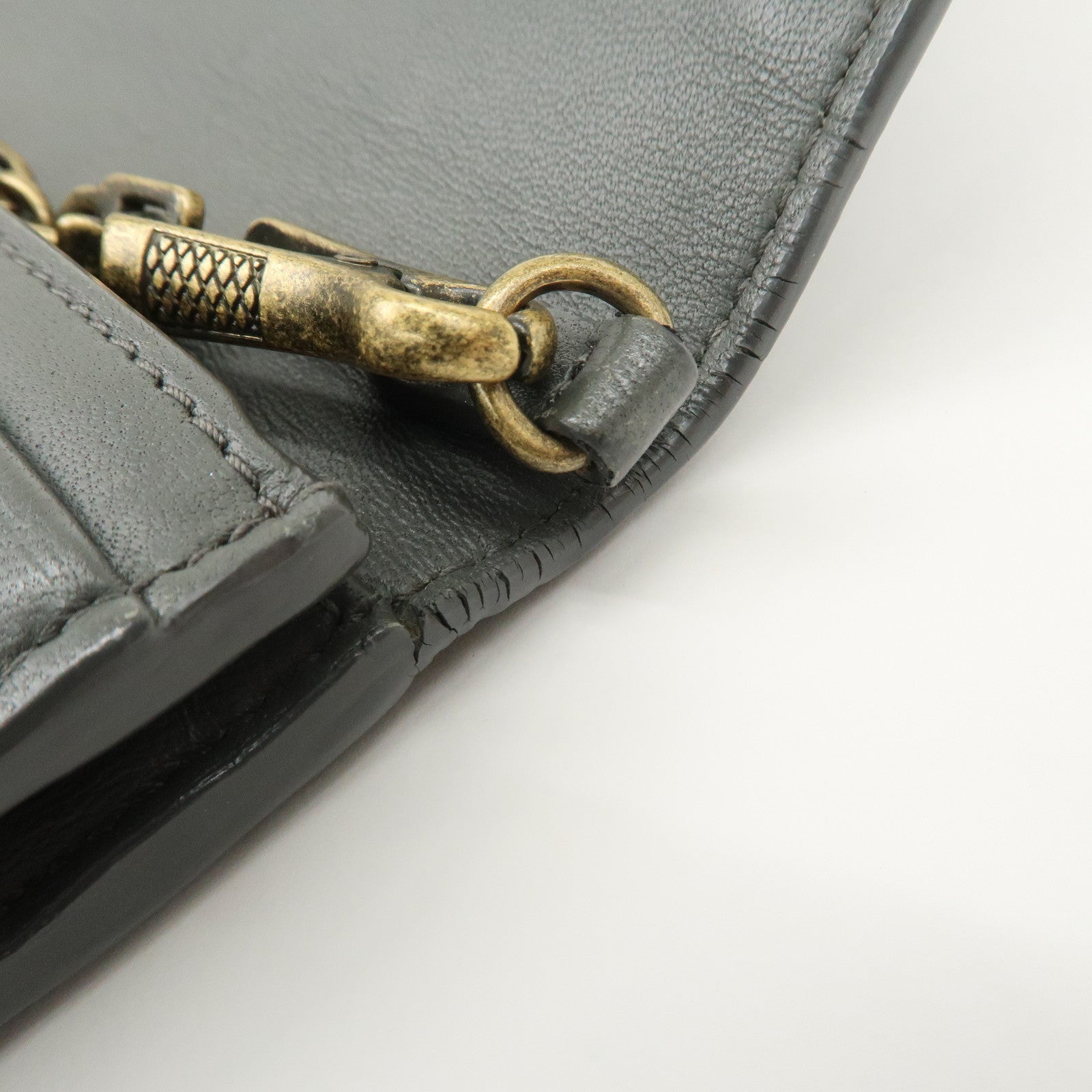 BOTTEGA VENETA Intrecciato Leather Chain Long Wallet Gray