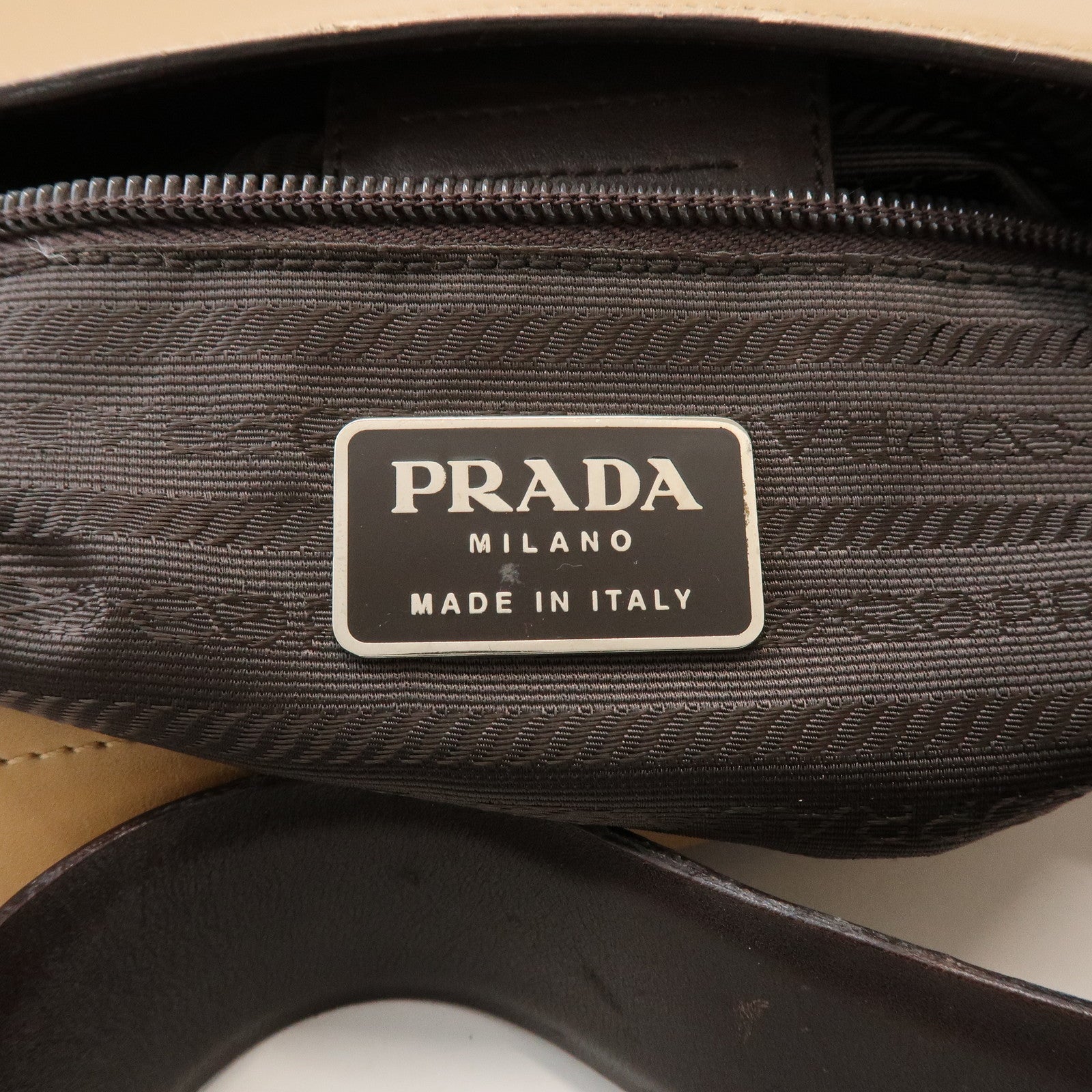 PRADA Logo Leather Shoulder Bag Hand Bag Beige