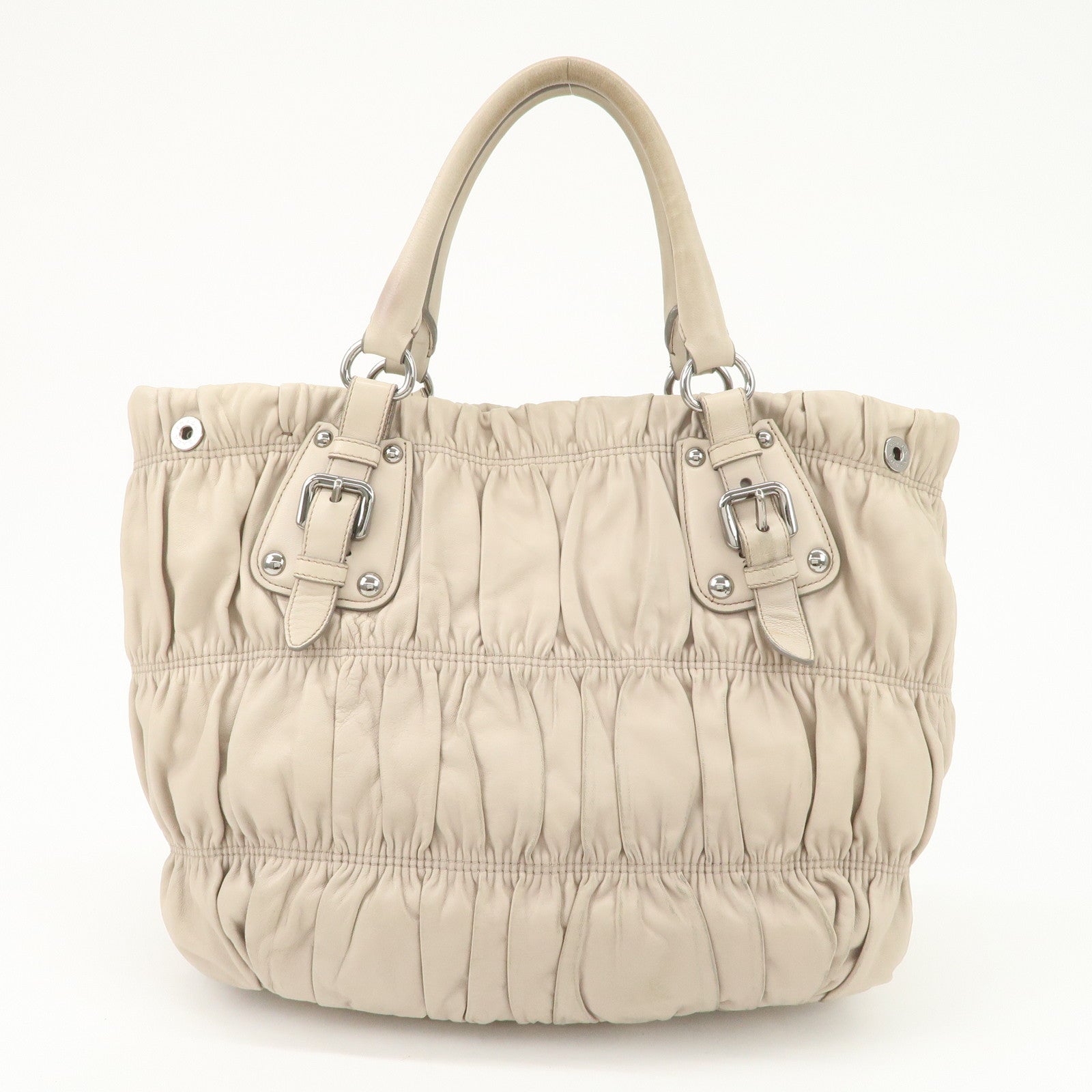 PRADA Leather 2WAY Bag Hand Bag Shoulder Bag Ivory BN1789