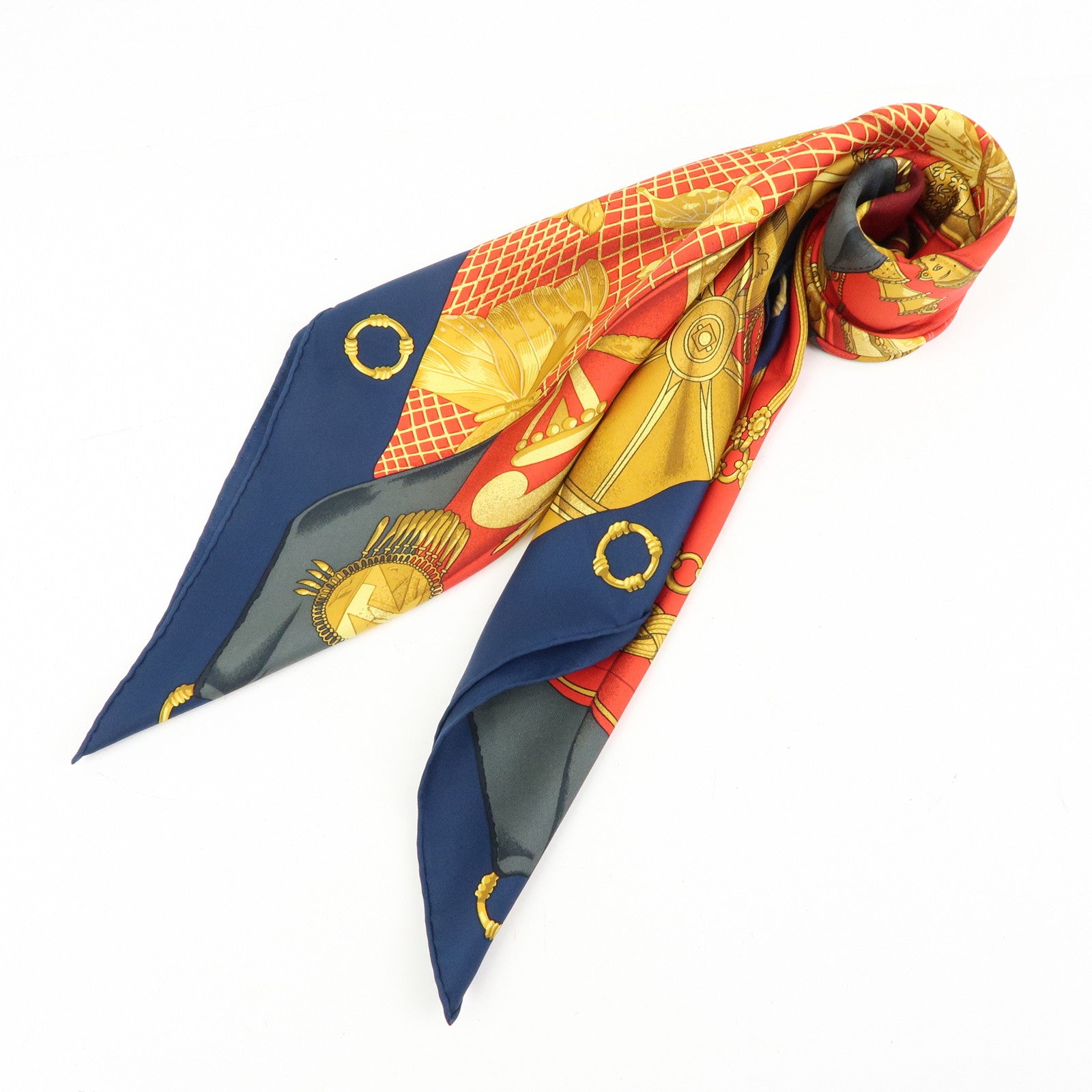 HERMES Carre 90 Silk 100% Soleil de Soie Scarf Red Yellow