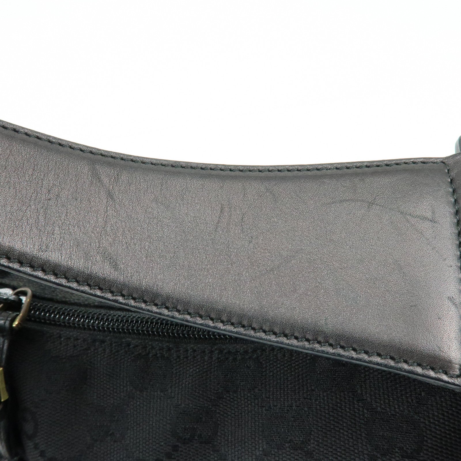 GUCCI GG Canvas Leather Shoulder Bag Hand Bag Black 92699