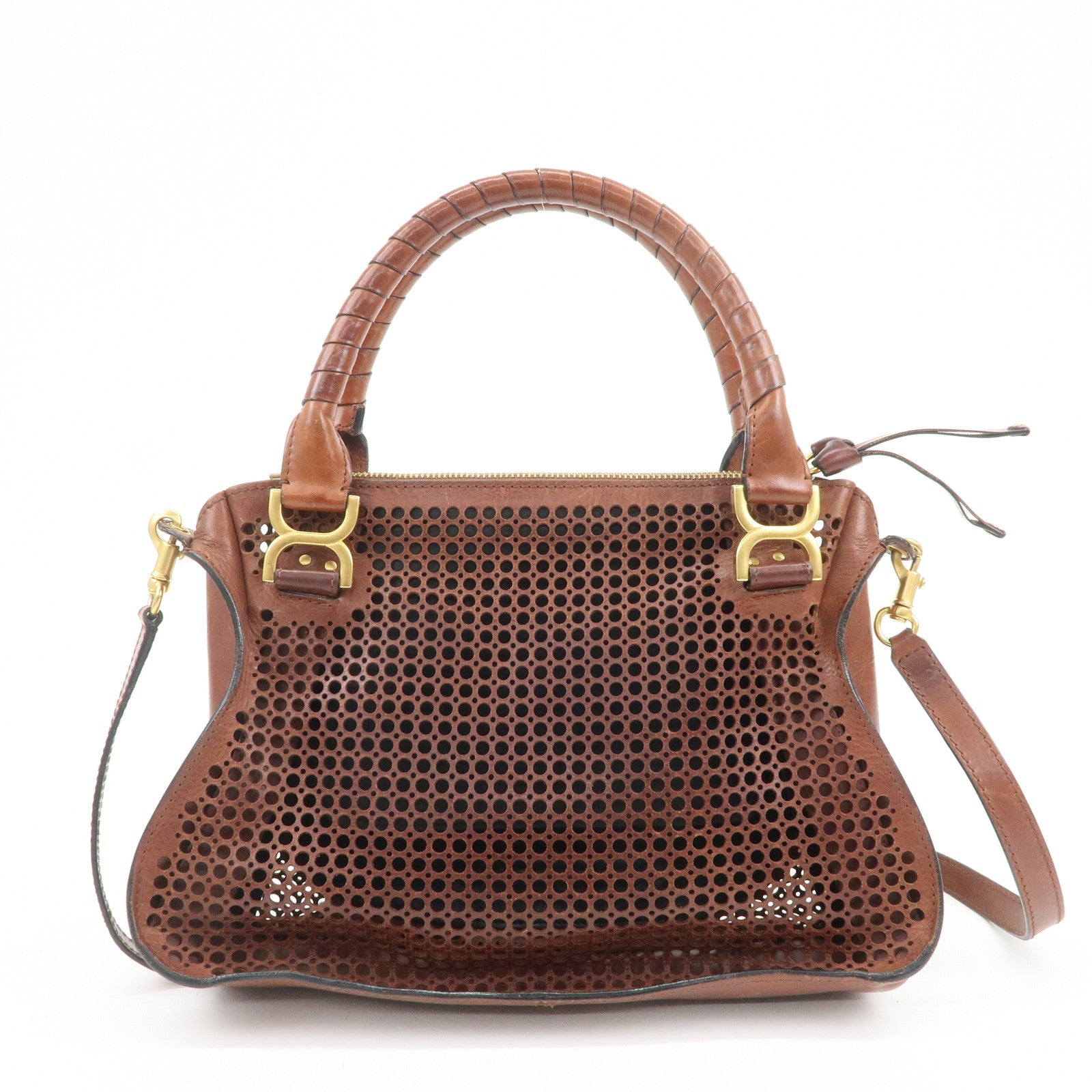 Chloe Marcie Leather 2WAY Bag Shoulder Bag Hand Bag Brown