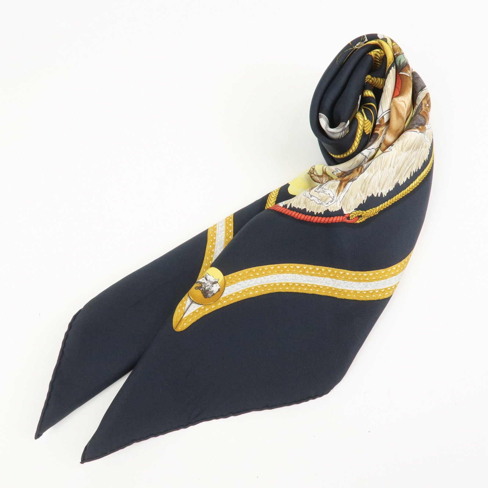 HERMES Carre 90 Silk 100% Scarf  LE LAISSER COURRE Black