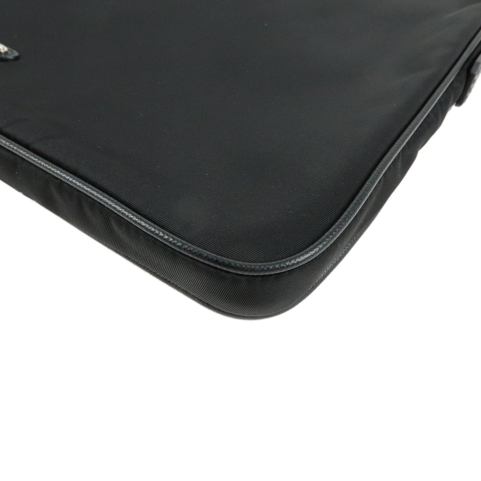 PRADA Triangle Logo Tessuto Nylon Leather Clutch Bag Black 04MA795