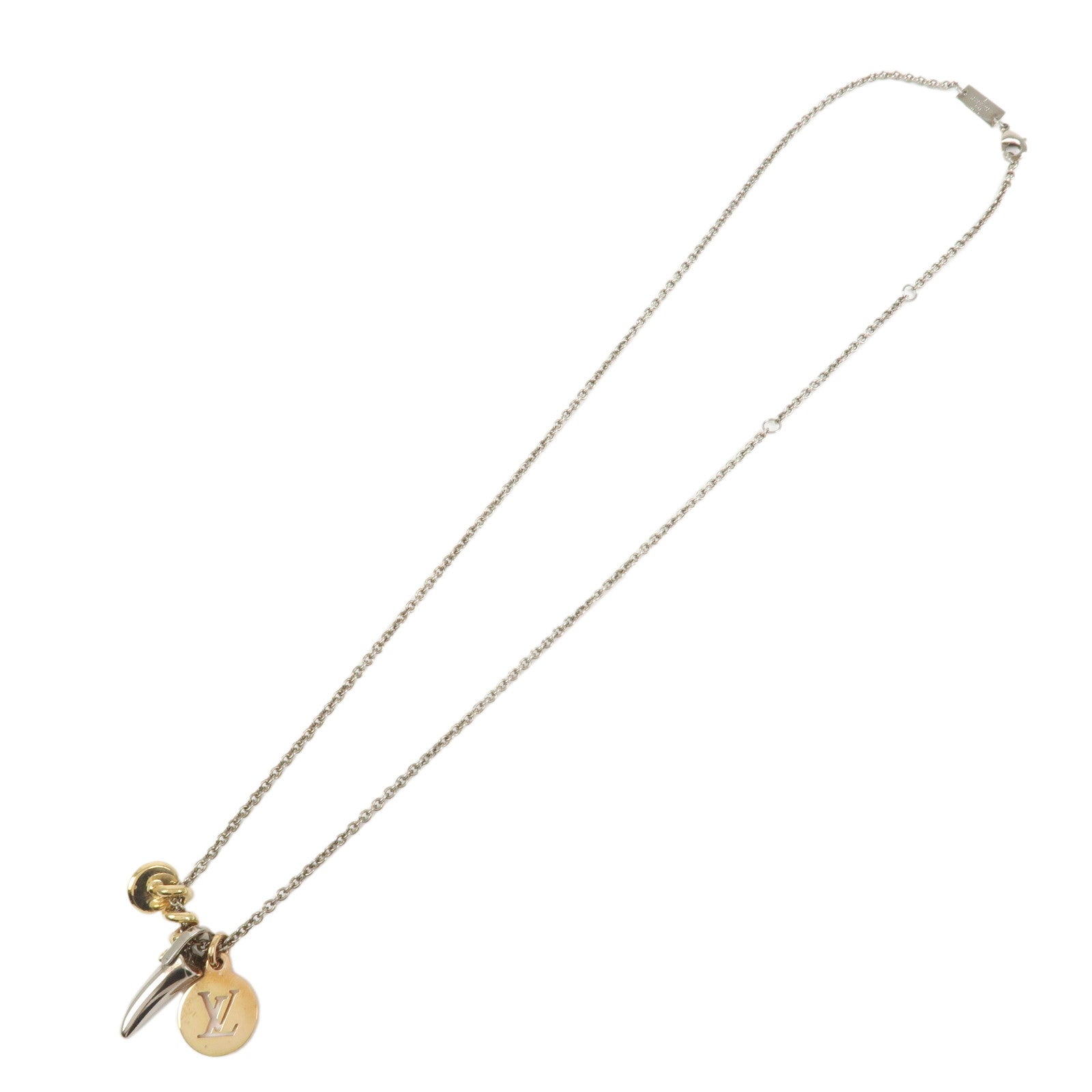 Louis Vuitton Metal LV Safari Charms Necklace Silver Gold M68106