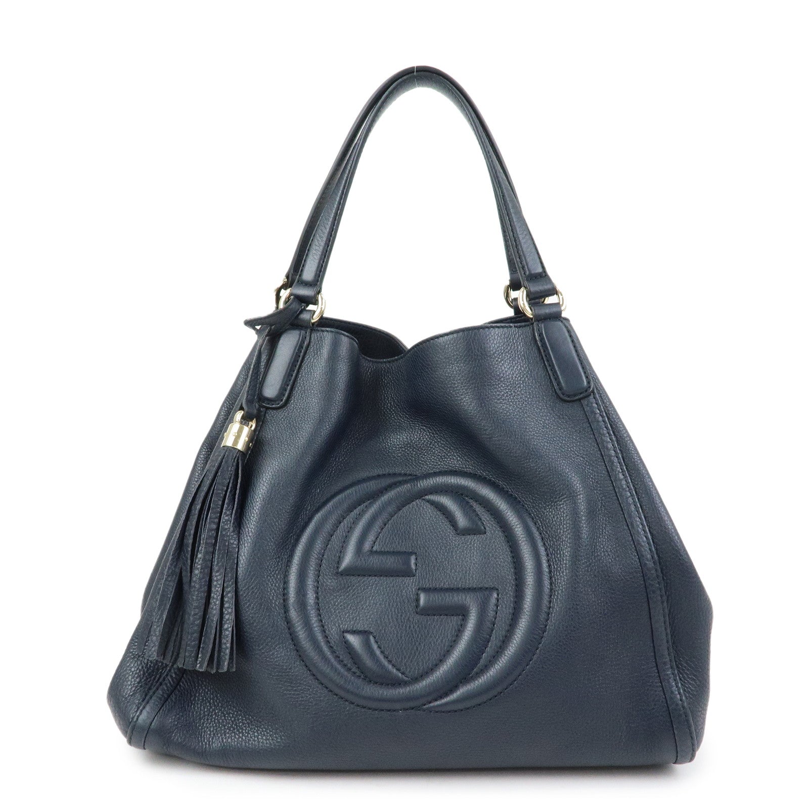 GUCCI SOHO Interlocking G Leather Tote Bag Shoulder Bag Navy 282309