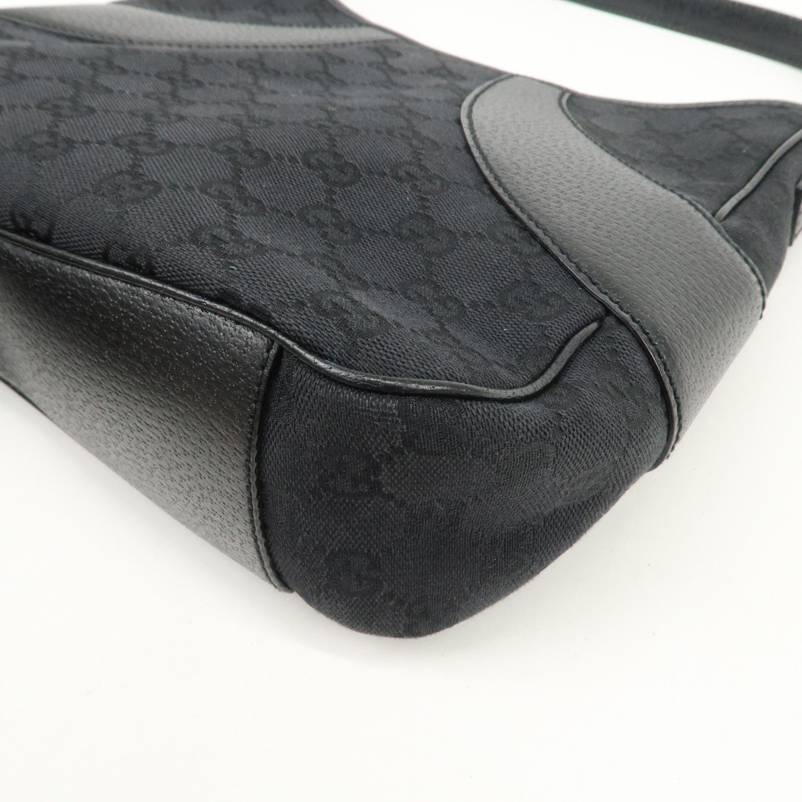GUCCI GG Canvas Leather Shoulder Bag Hand Bag Black 113012