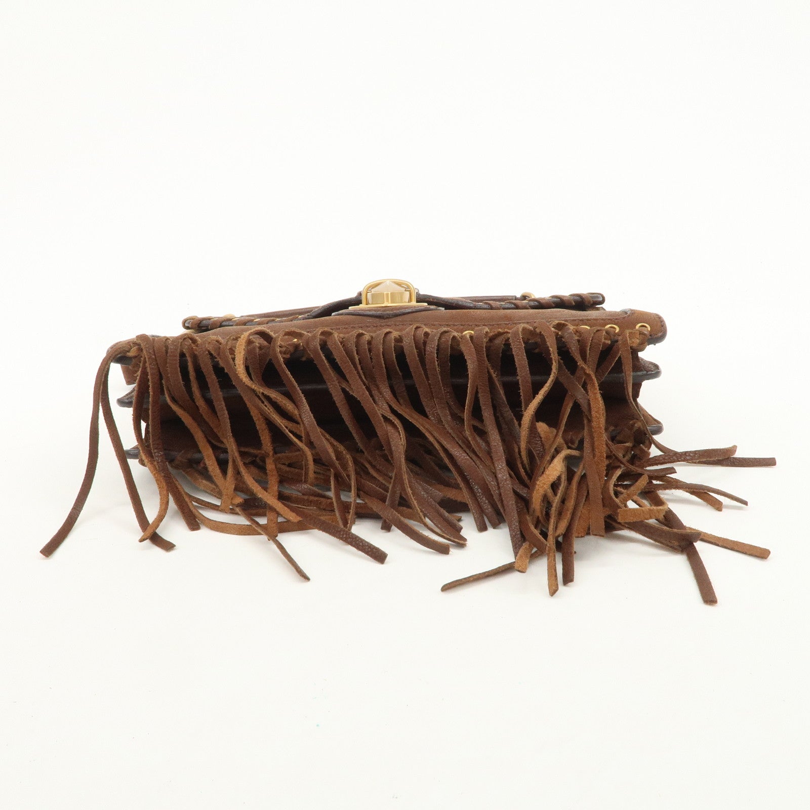 PRADA Fringe Leather 2Way Bag Shoulder Bag Clutch Bag Brown BR3165