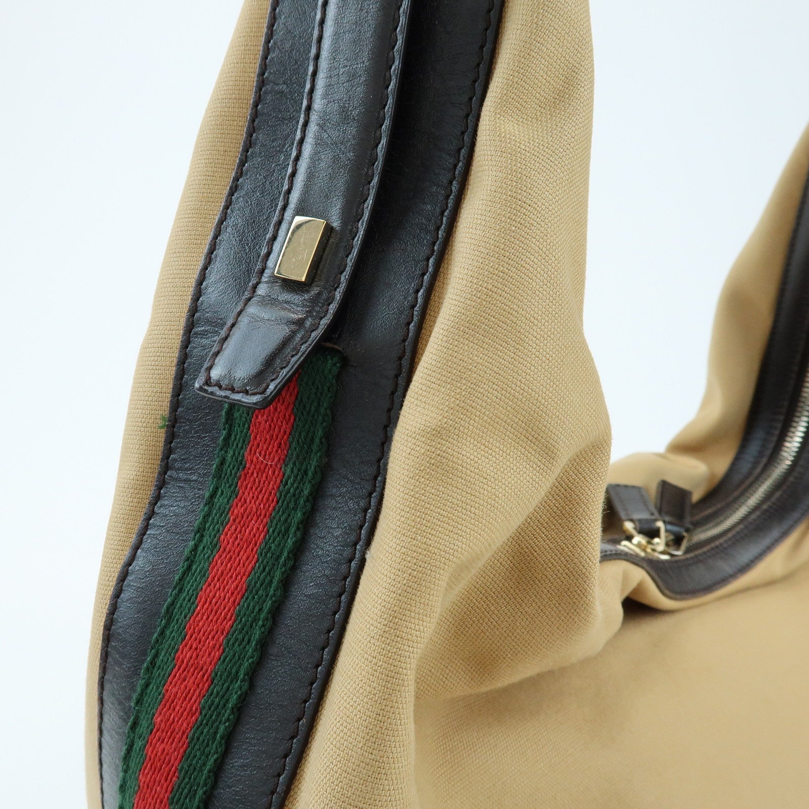 GUCCI Sherry Canvas Leather Shoulder Bag Beige Brown 001・4287
