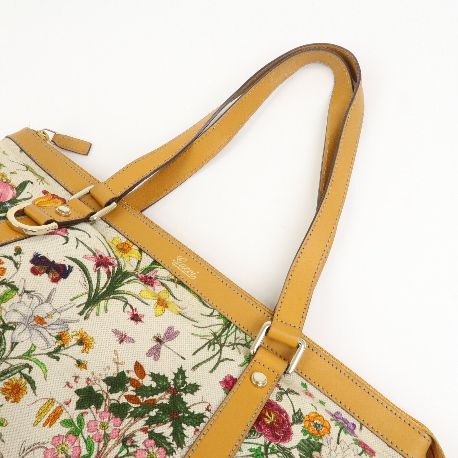 GUCCI Abbey Canvas Leather Tote Bag Shoulder Bag Flora 272399