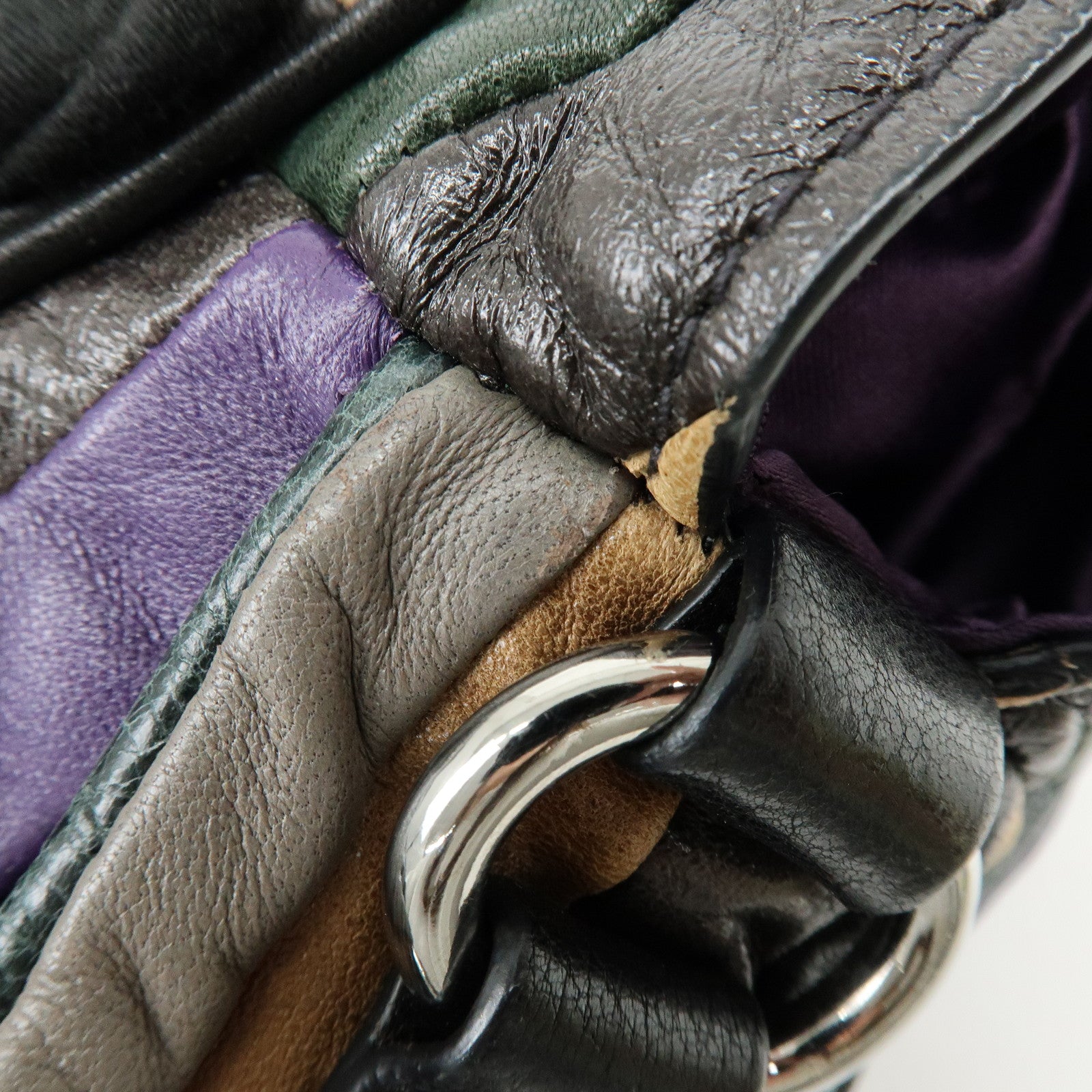 MIU MIU Logo Leather Hand Bag Shoulder Bag Black Purple Green