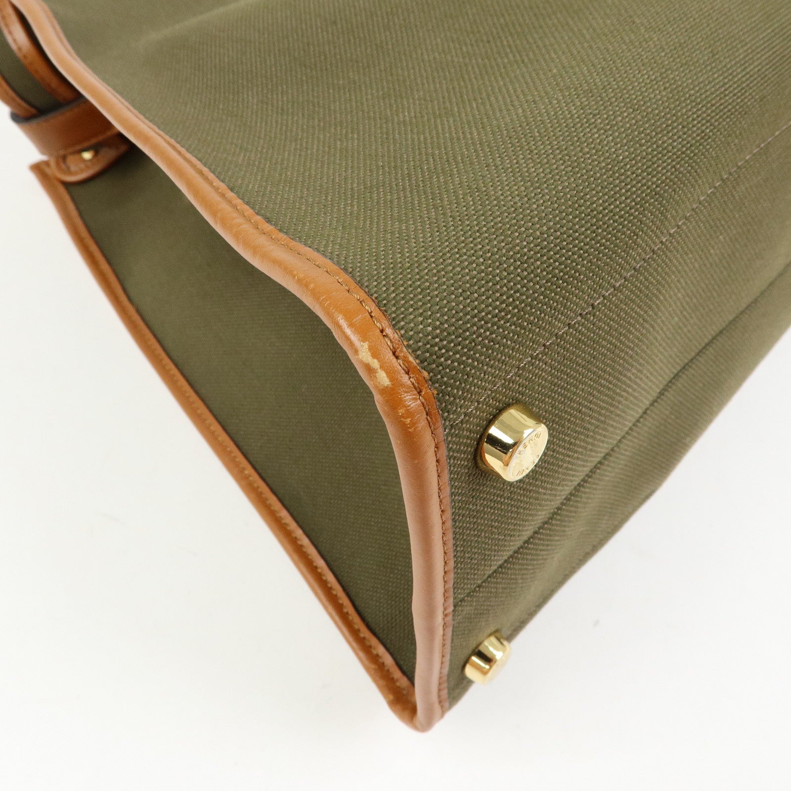 FENDI Peekaoo Canvas Leather Hand Bag Khaki Brown 8BN304