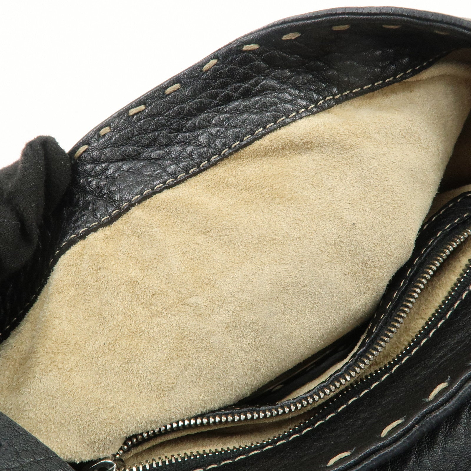 FENDI Seleria Leather Hand Bag Shoulder Bag Black 8BR430