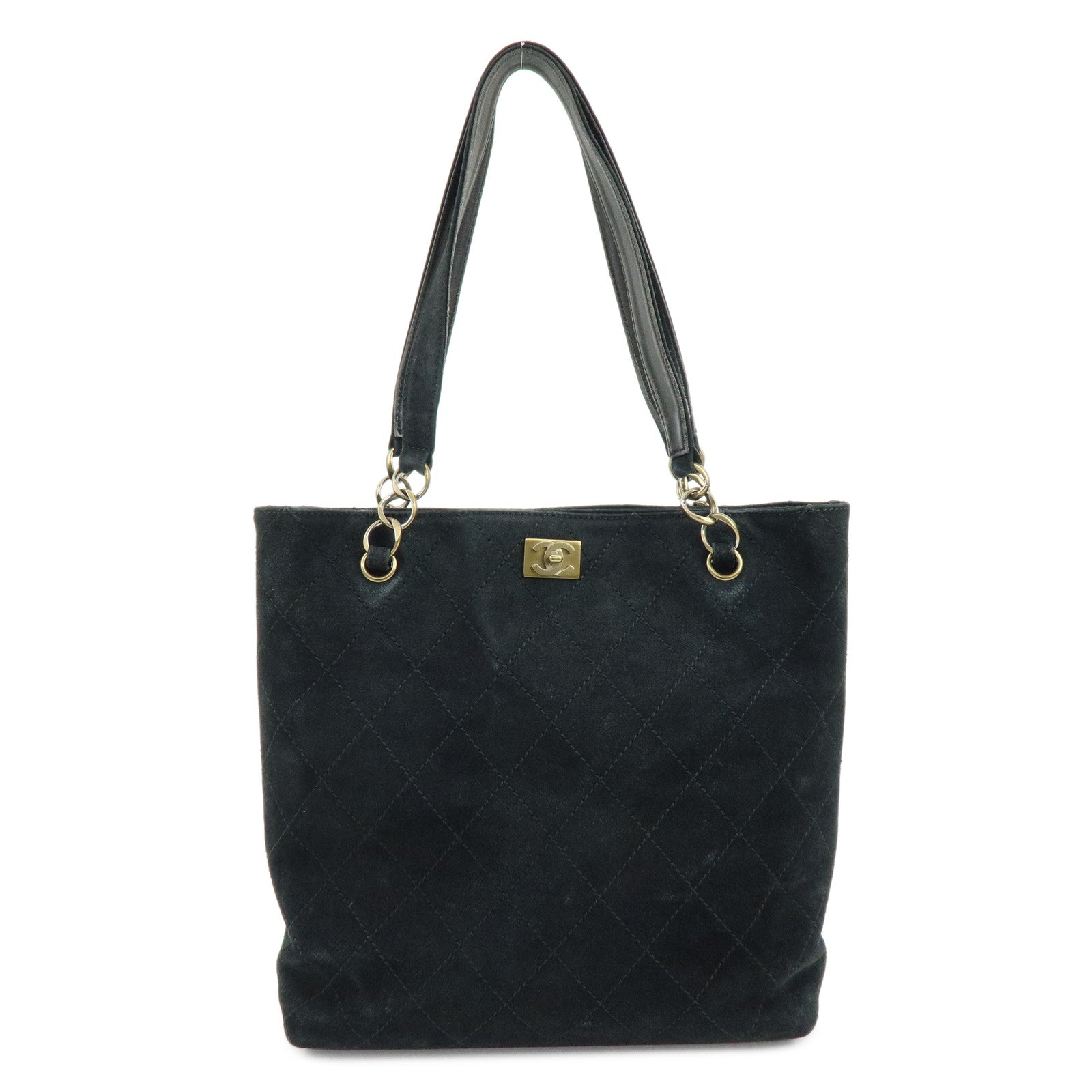 CHANEL Matelasse COCO Mark Suede Tote Bag Shoulder Bag Black