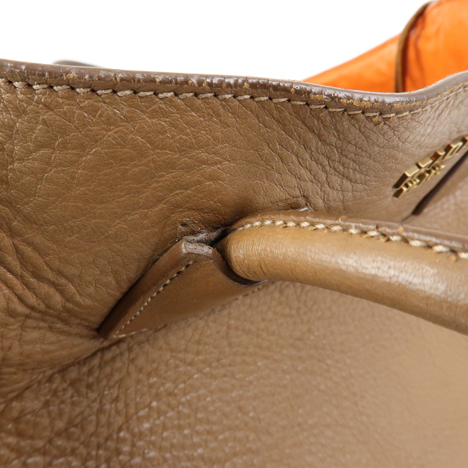 PRADA Leather Fringe Tote Bag Hand Bag Camel Orange