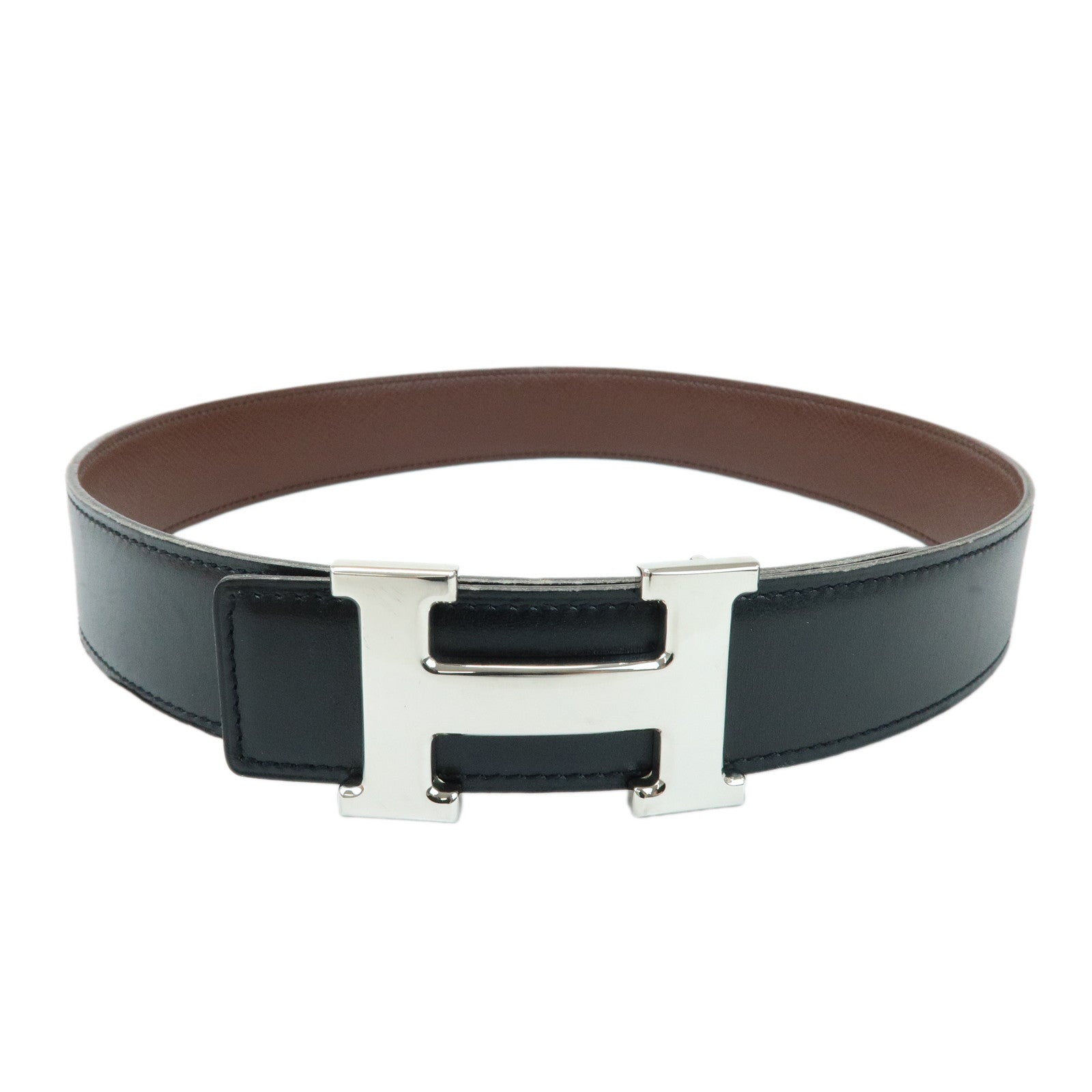 HERMES BoxCalf H Buckle Reversible Constance Belt □B Stamped Black