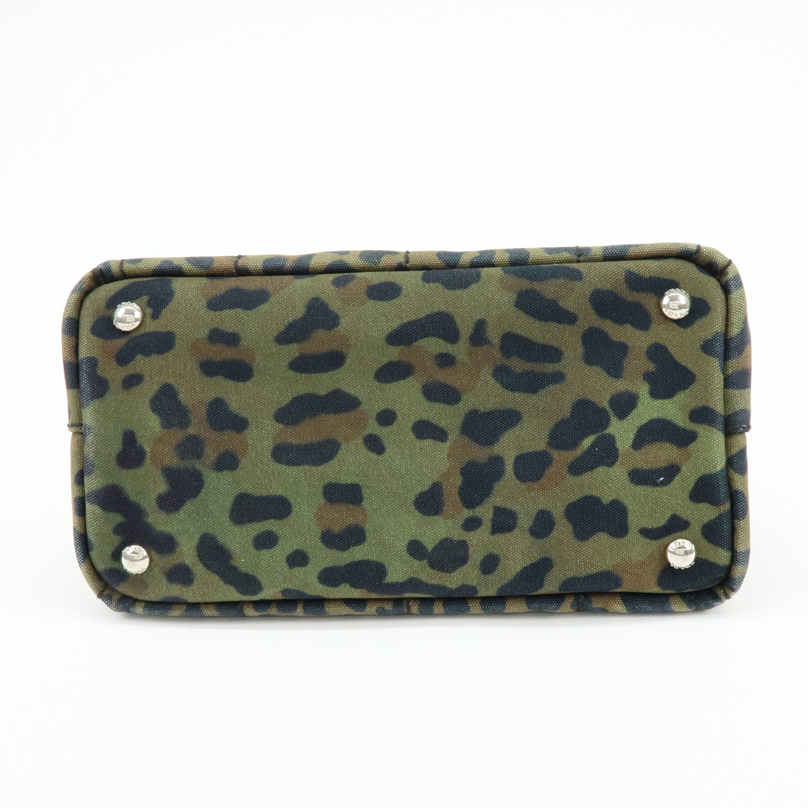 PRADA Canapa Mini Leopard Canvas 2Way Bag Hand Bag Khaki 1BG439