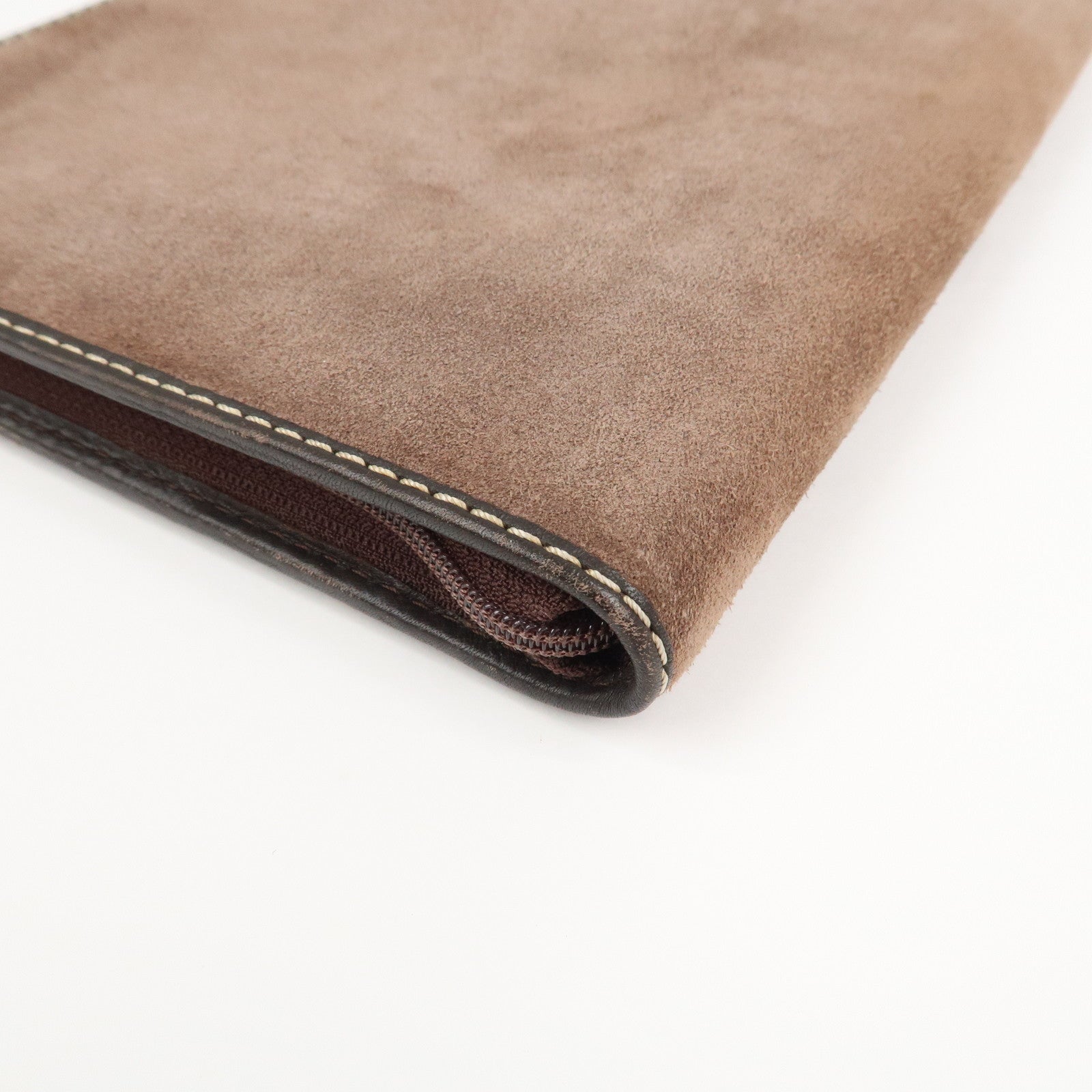 LOEWE Suede Leather Round Zippy Planer Cover Agenda Cover Brown