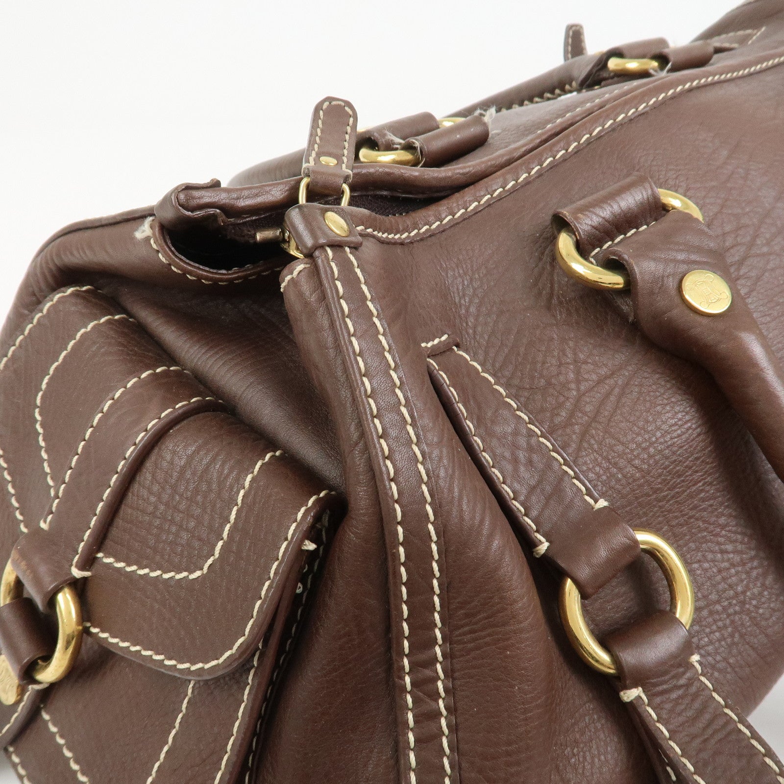 CELINE Logo Leather Boogie Bag Large Tote Bag Hand Bag Brown