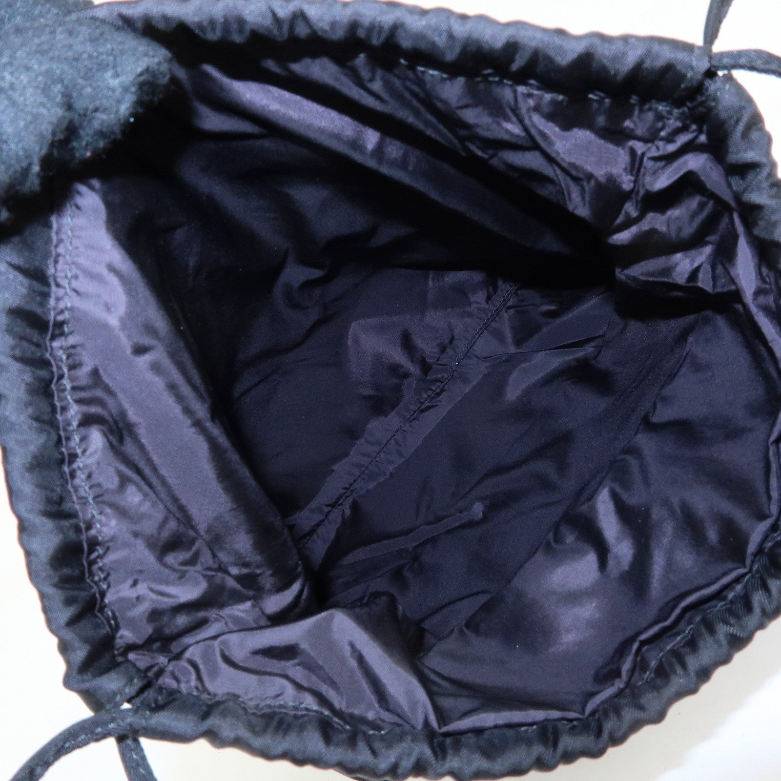PRADA Triangle Logo Nylon Saffiano Leather Drawstring Pouch Black