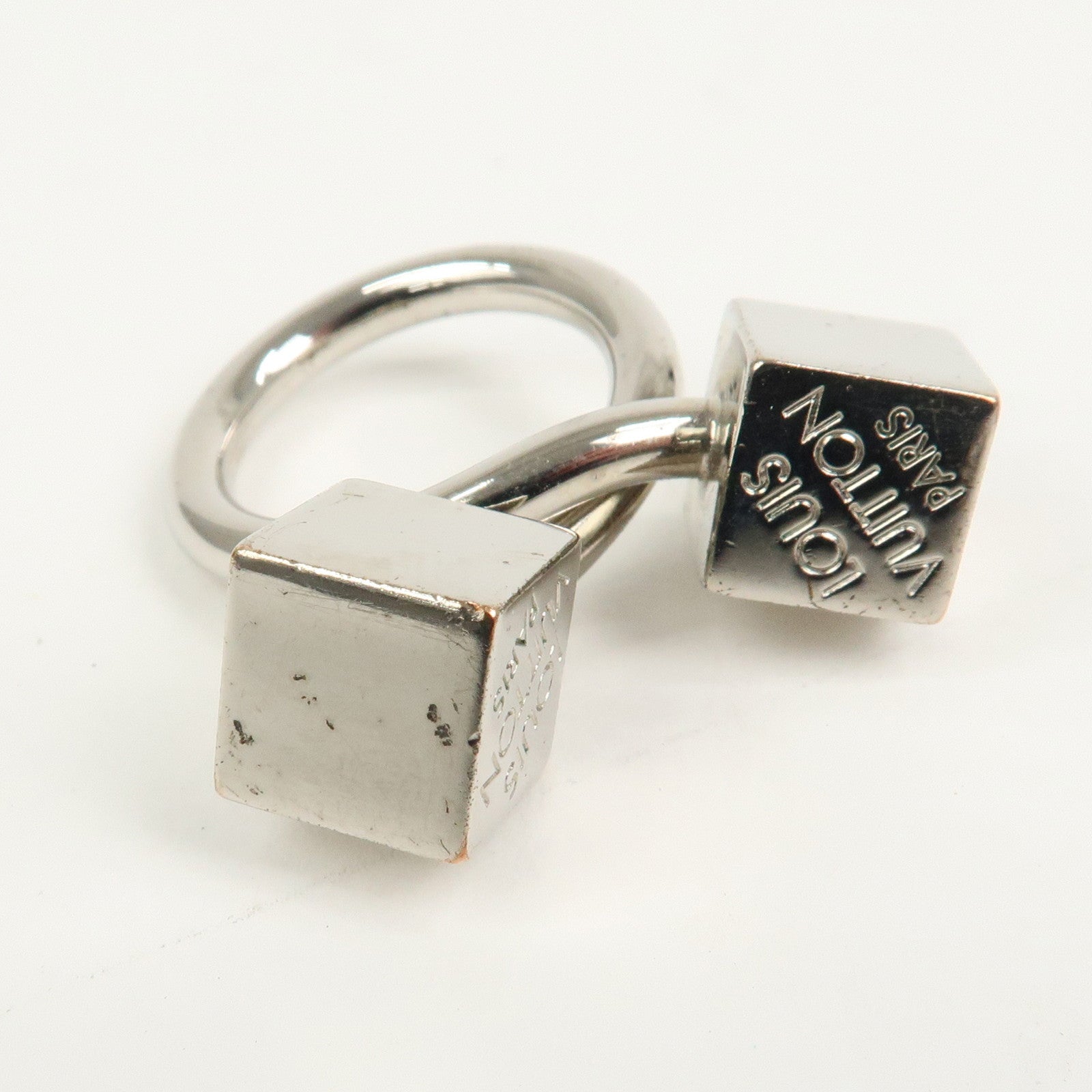 Louis Vuitton Logo Metal Cube Scarf Ring Silver