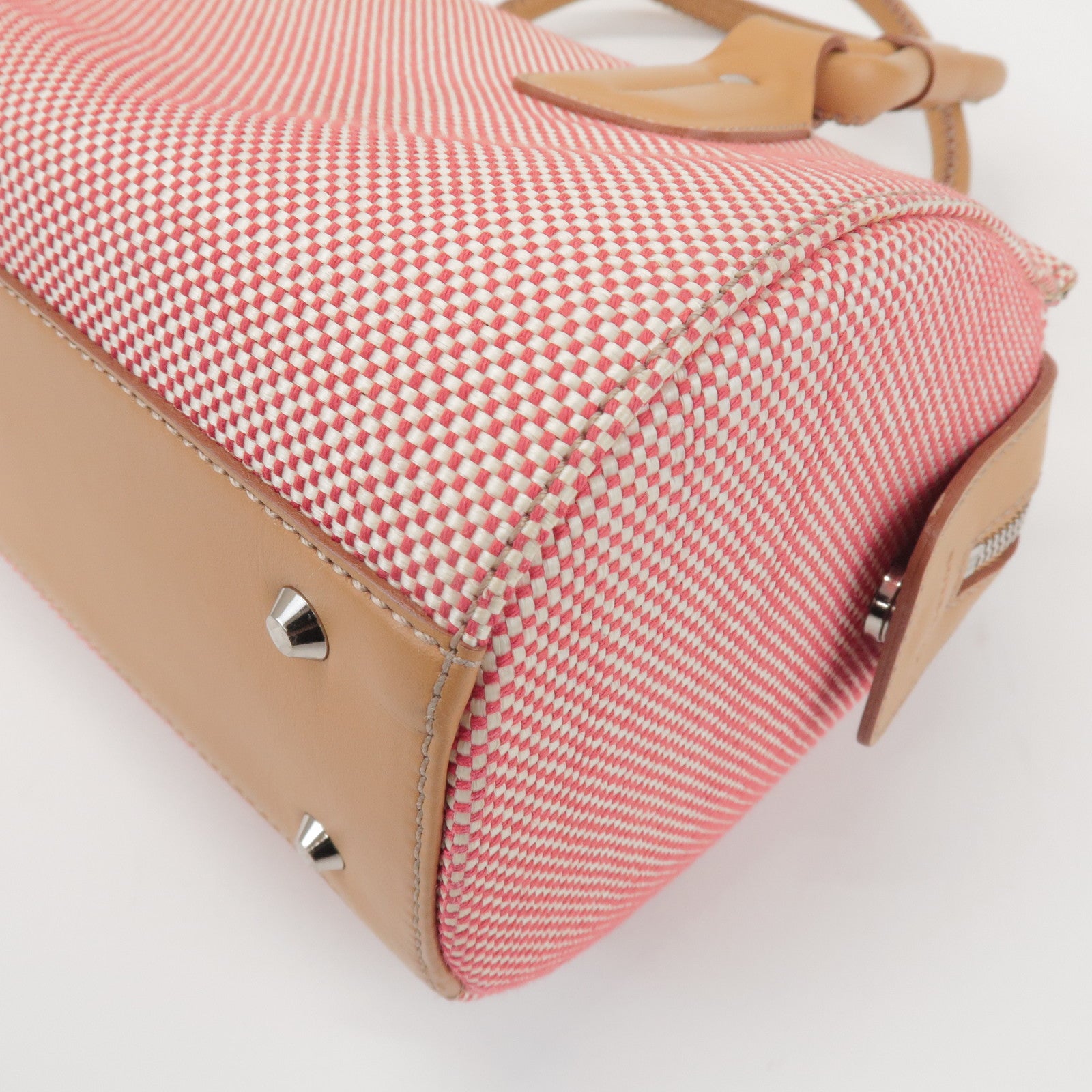 BURBERRY Canvas Leather Shoulder Bag Hand Bag Red Light Brown