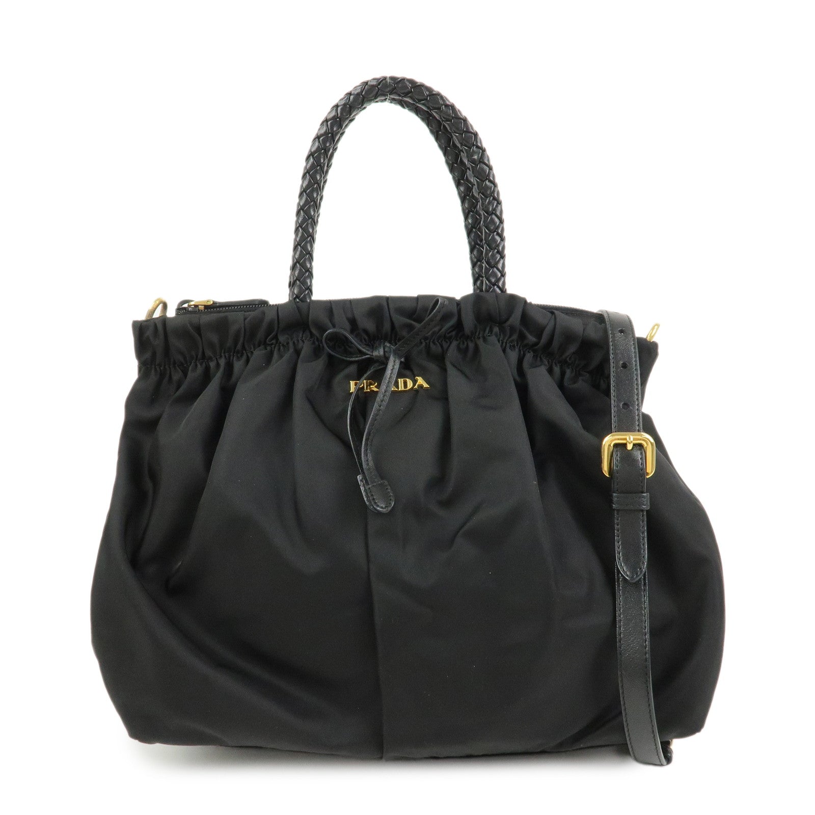 PRADA Logo Nylon Leather 2Way Bag Hand Shoulder Bag Black BN1631
