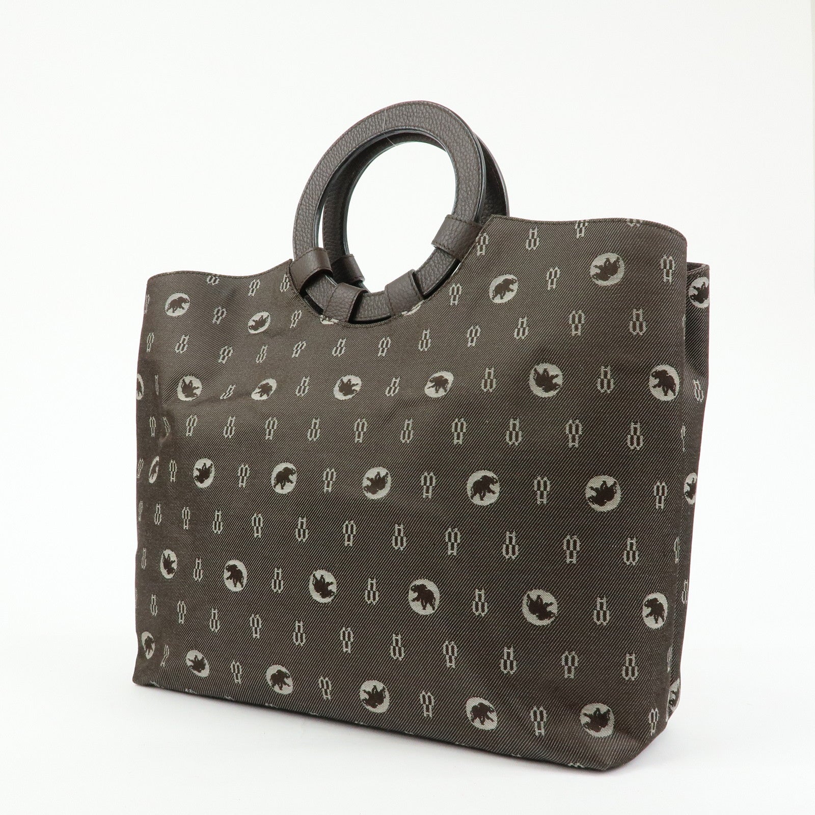 HUNTING WORLD Material Canvas Leather Hand Bag Tote Bag Dark Brown