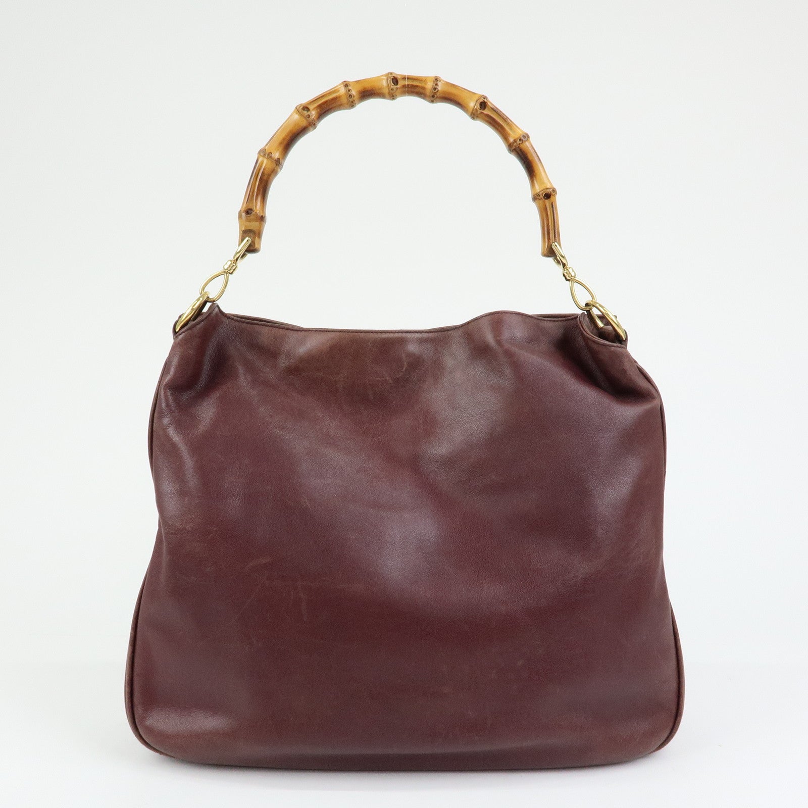 GUCCI Bamboo Leather 2Way Bag Hand Shoulder Bag Bordeaux 001・1577