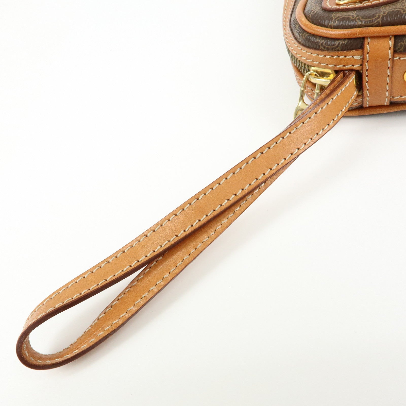 CELINE Macadam PVC Coated Canvas Leather Clutch Bag Pouch Brown