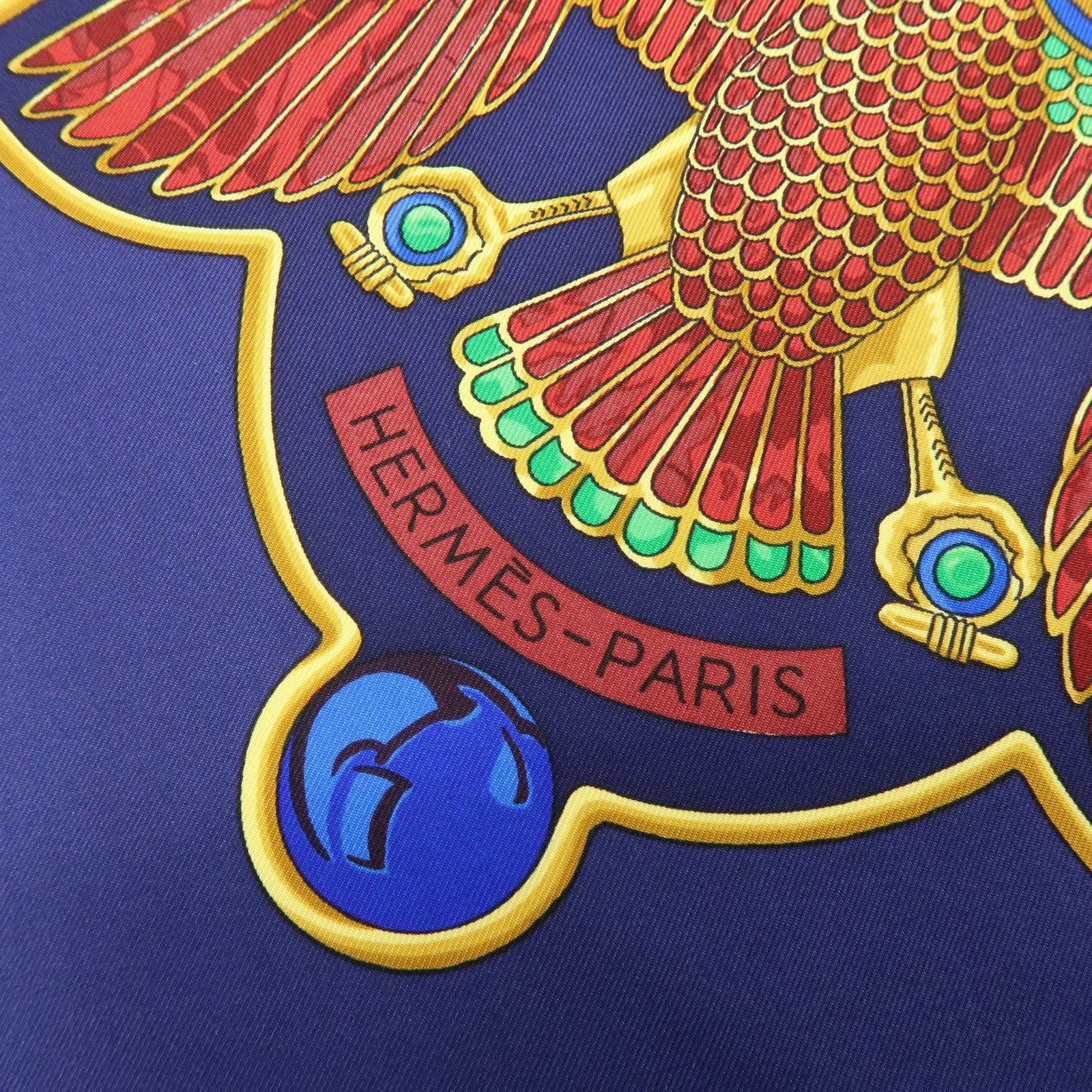 HERMES Carre 90 Silk 100% Scarf Caty Ancient Egypt Scarab Blue Red