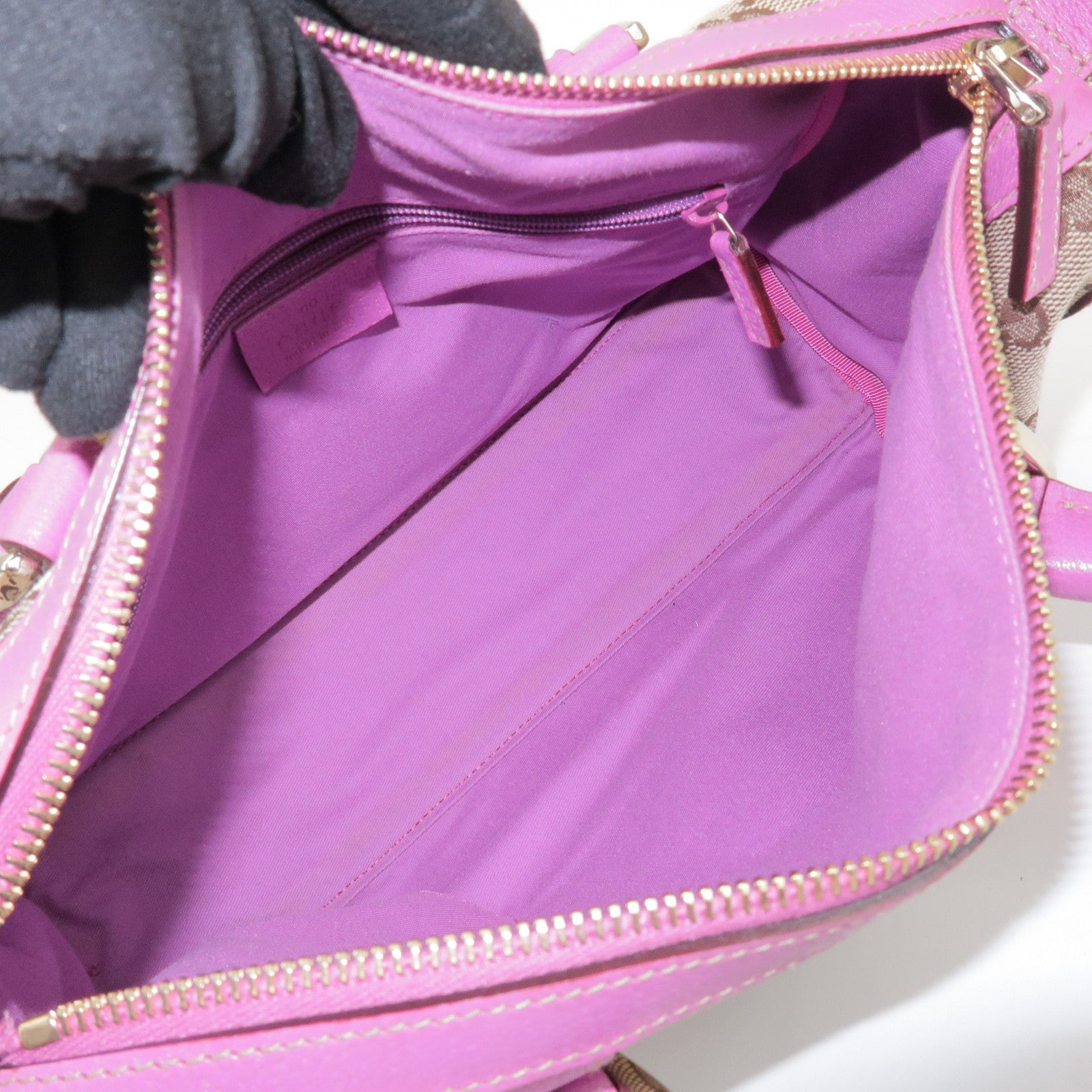 GUCCI Abbey GG Canvas Leather Mini Boston Bag Beige Fuchsia 130942