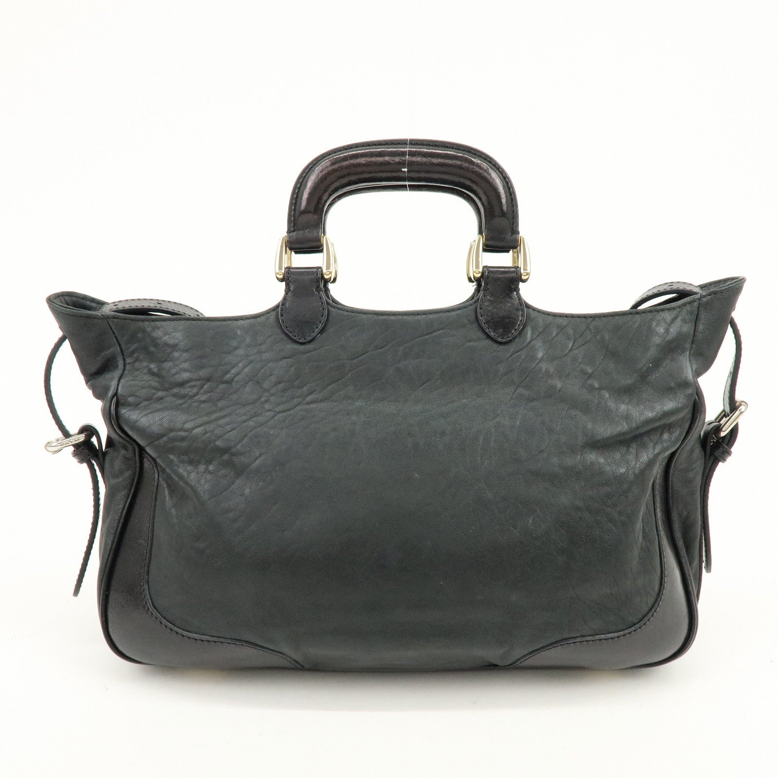 FENDI Leather 2Way Bag Hand Bag Shoulder Bag Black 8BR529