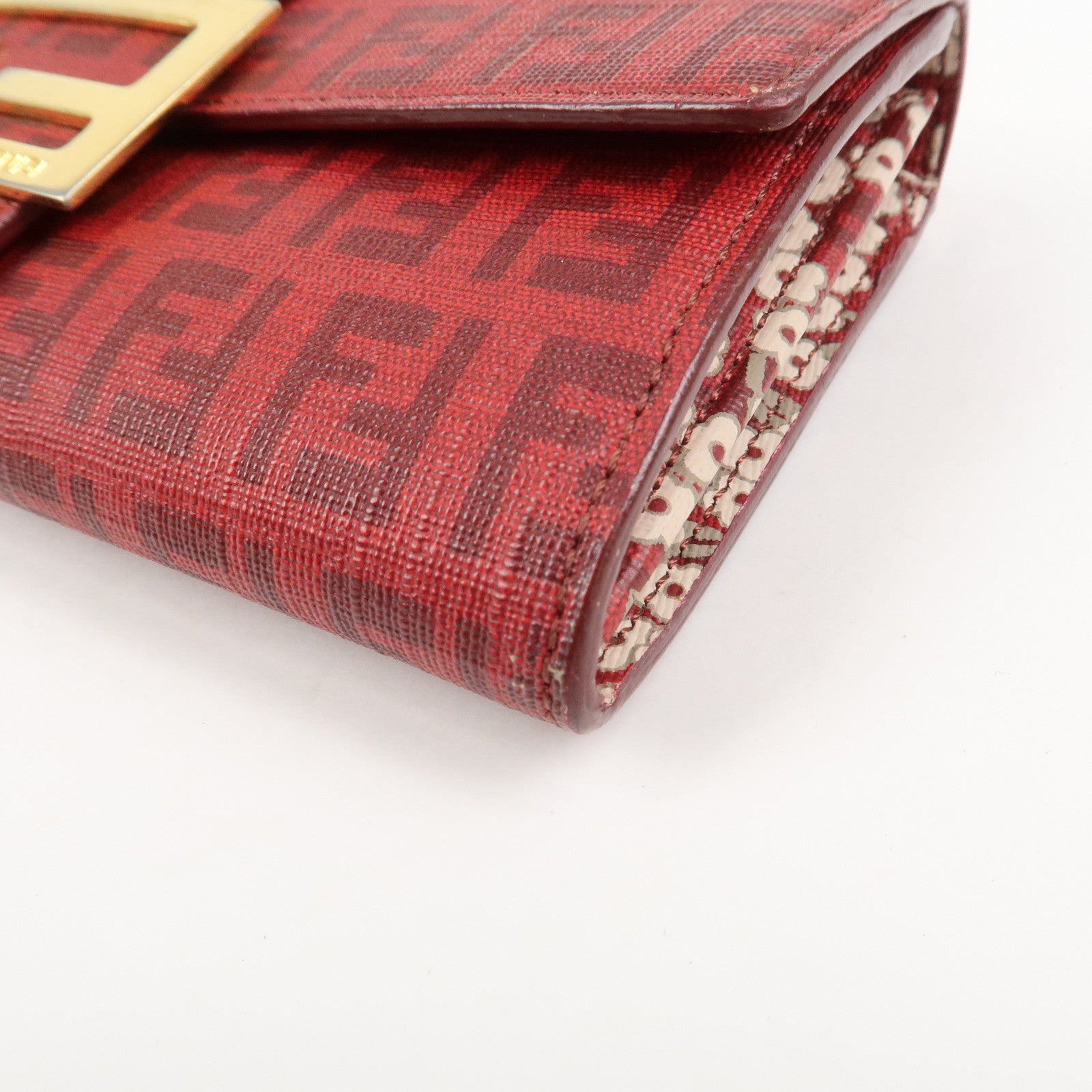 FENDI Zucchino Logo PVC Coating Canvas Bi-Fold Wallet Red