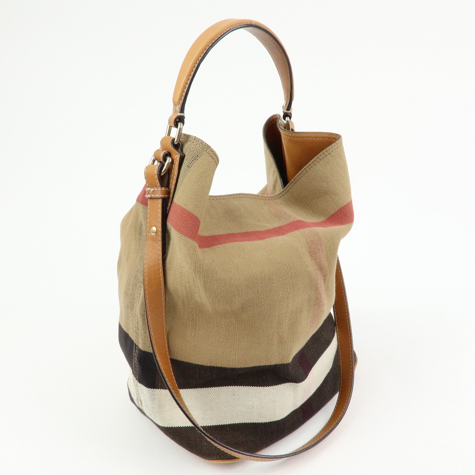 Burberry Nova Plaid Canvas Leather 2Way Shoulder Bag Beige Brown